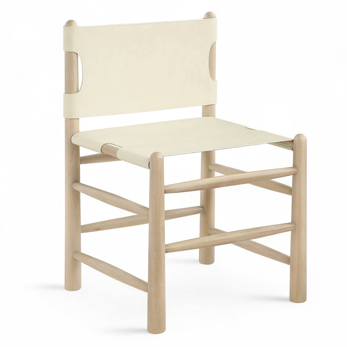 Santos Cream Vegan Leather Upholstered Dining Chair, Set of 2 in cream leather, natural finish, front view