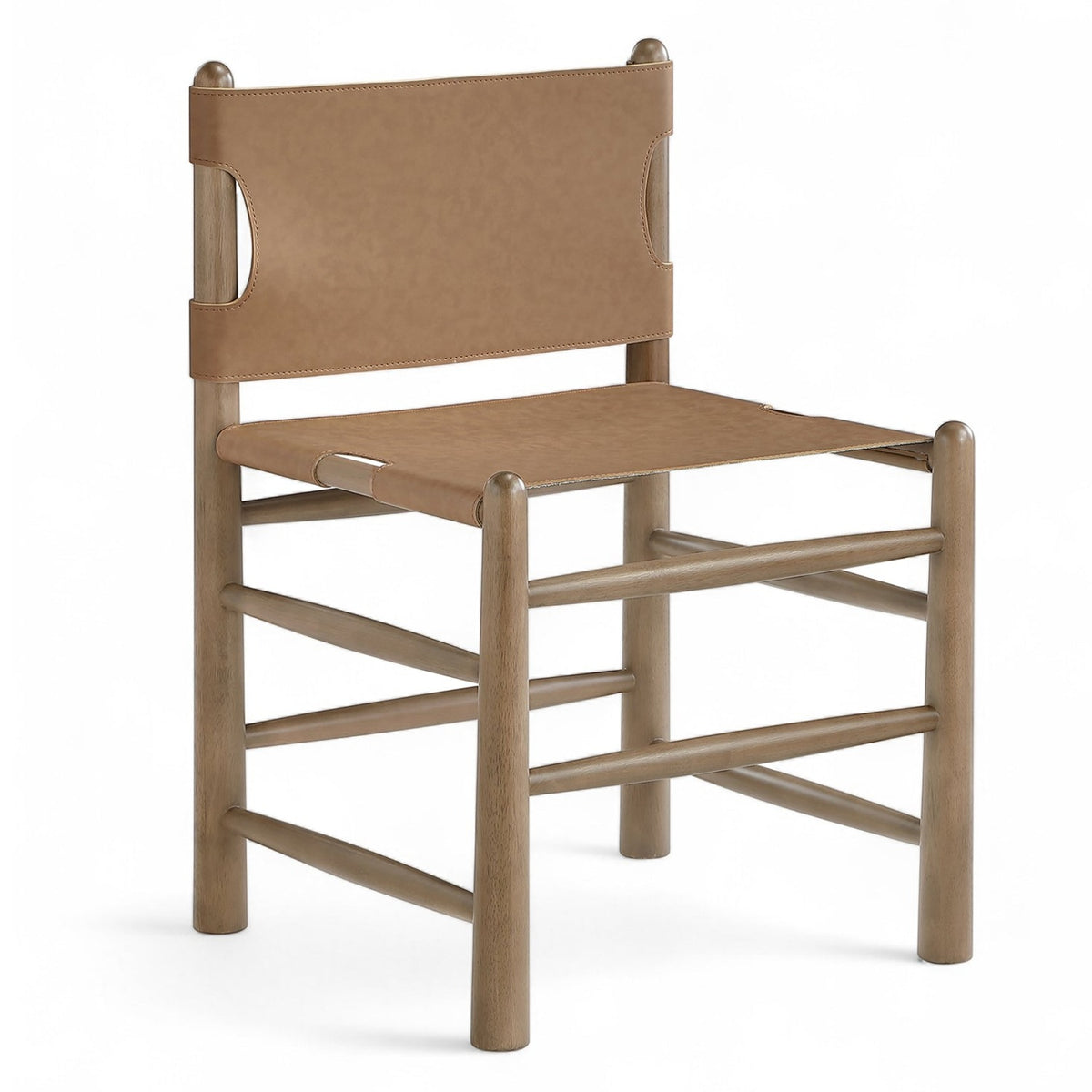 Santos Brown Vegan Leather Upholstered Dining Chair, Set of 2 in brown leather, walnut finish, front view