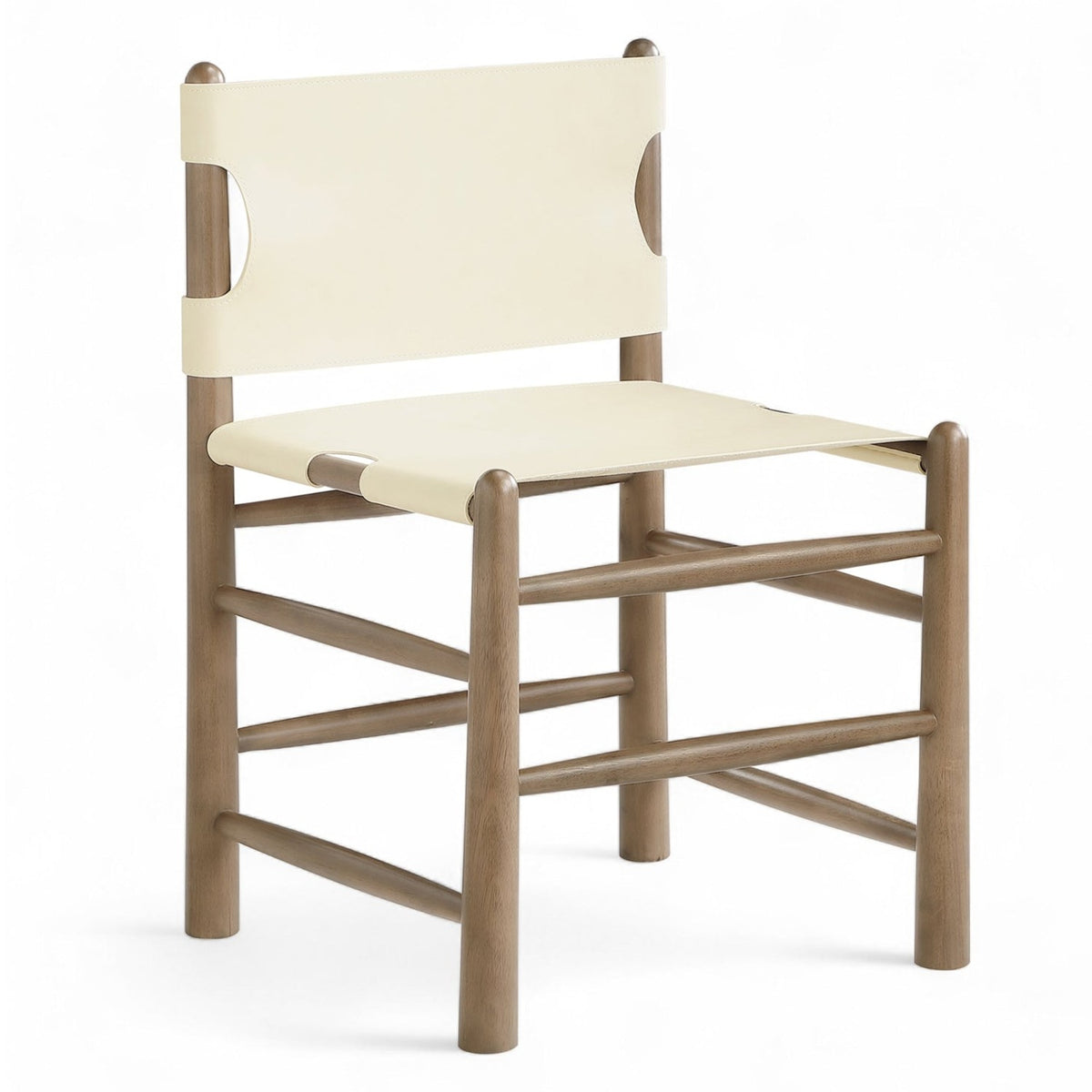 Santos Cream Vegan Leather Upholstered Dining Chair, Set of 2 in cream leather, walnut finish, front view