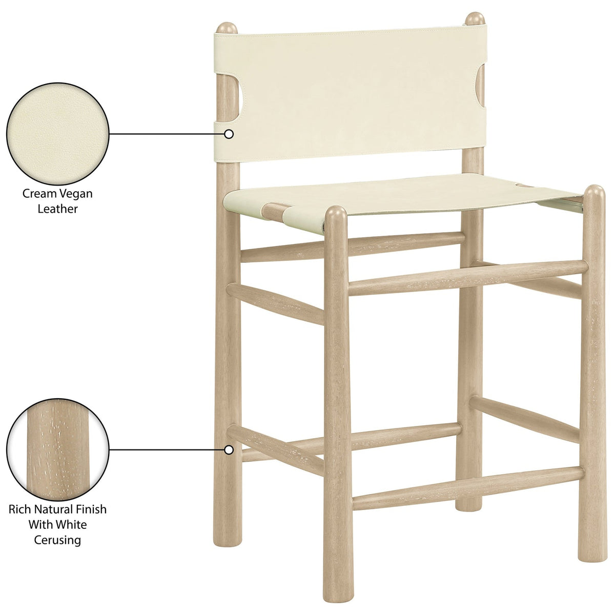Santos Cream Vegan Leather Upholstered Counter Stool Set of 2