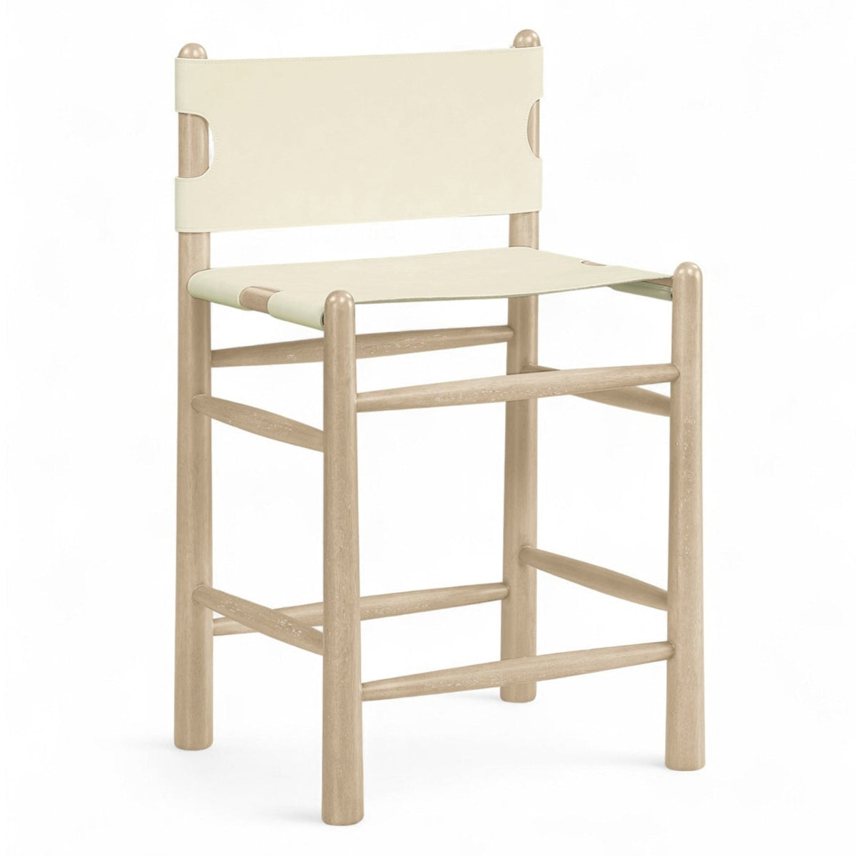 Santos Cream Vegan Leather Upholstered Counter Stool in cream leather, bar height natural, primary view