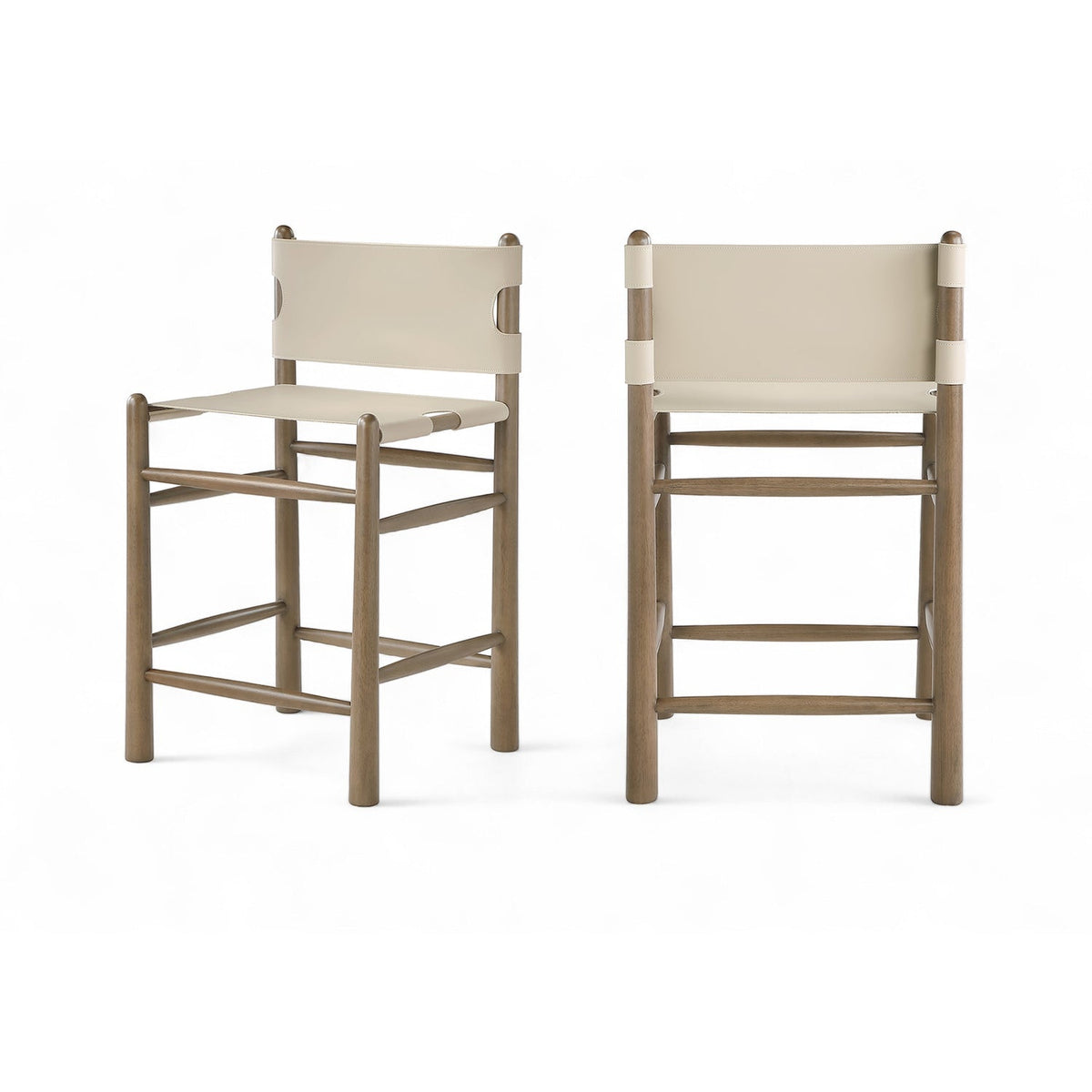 Santos Beige Vegan Leather Upholstered Counter Stool Set of 2