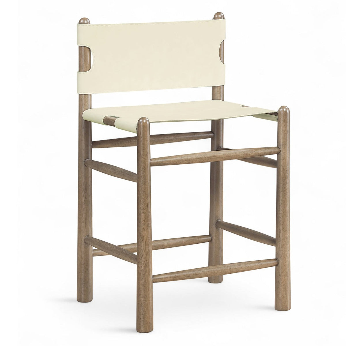 Santos Cream Vegan Leather Upholstered Counter Stool in cream leather, bar height walnut, primary view