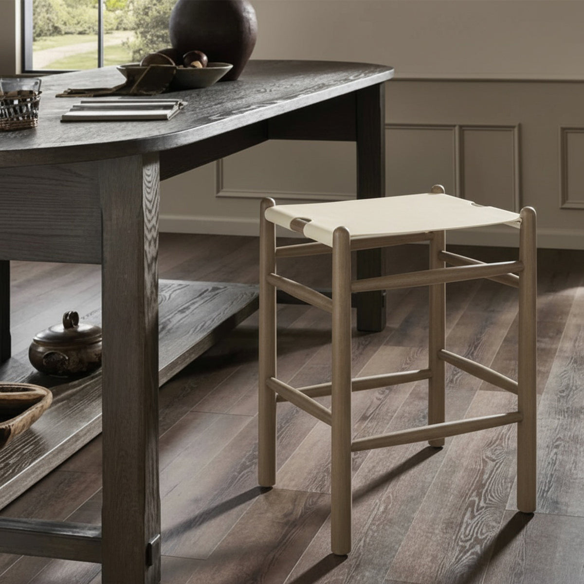 Santos Cream Vegan Leather Upholstered Counter Stool Set of 2