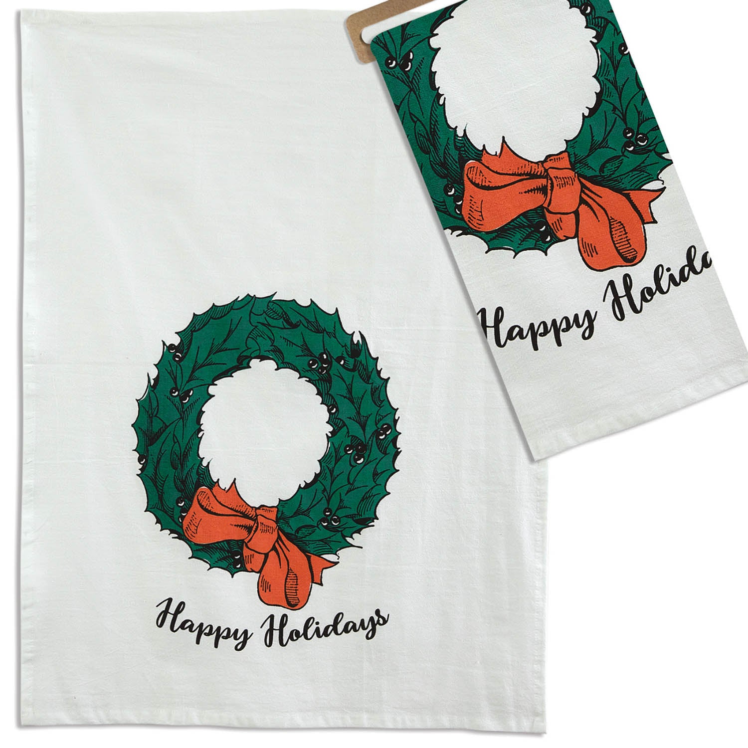 Merry Christmas Wreath Tea Towel Set of 8
