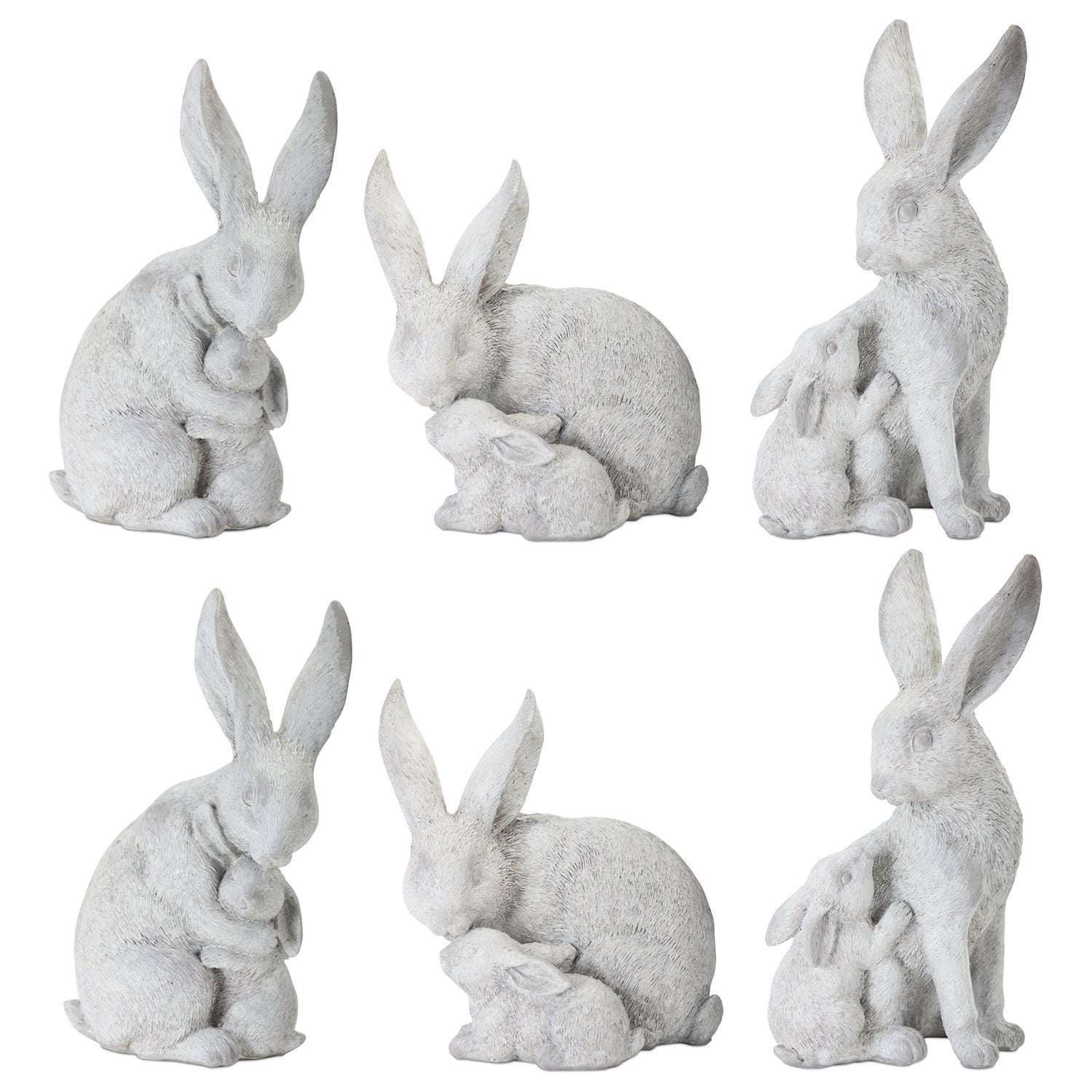 White Stone Garden Rabbit Figurine Set of 6