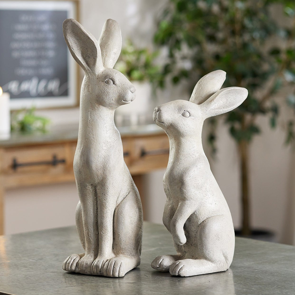 Natural Stone Sitting Rabbit Statue Set of 2