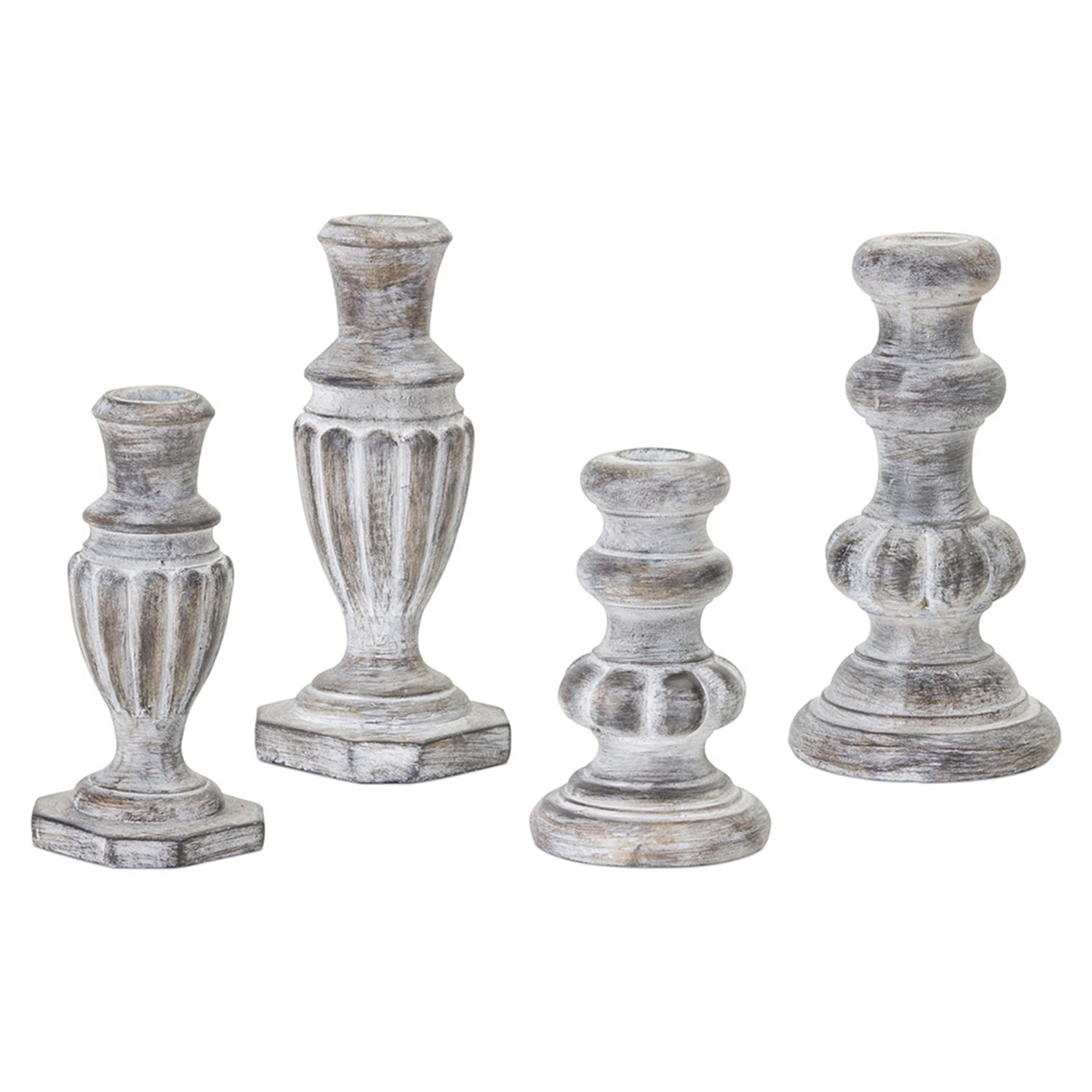 White Washed Stone Candle Holder Set of 4
