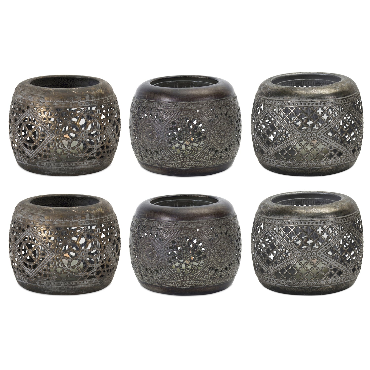 Ornamental Zen Punched Metal Candle Holder Set of 4