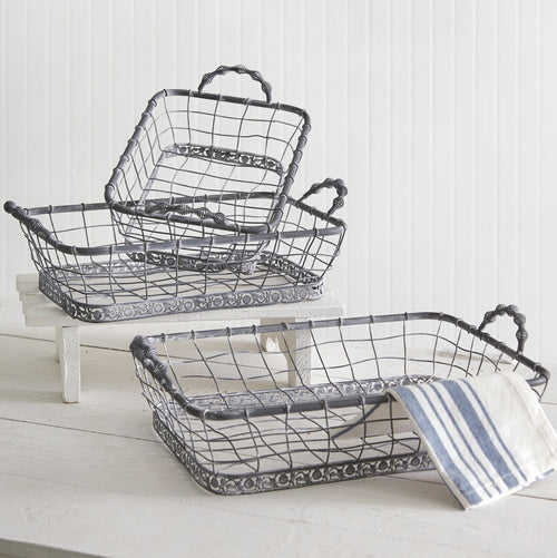 Rectangular Wire Basket Tray Set of 3