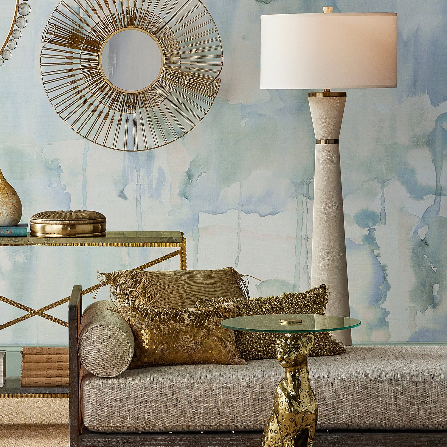 Currey & Co Galuchat Ivory Hourglass Floor Lamp