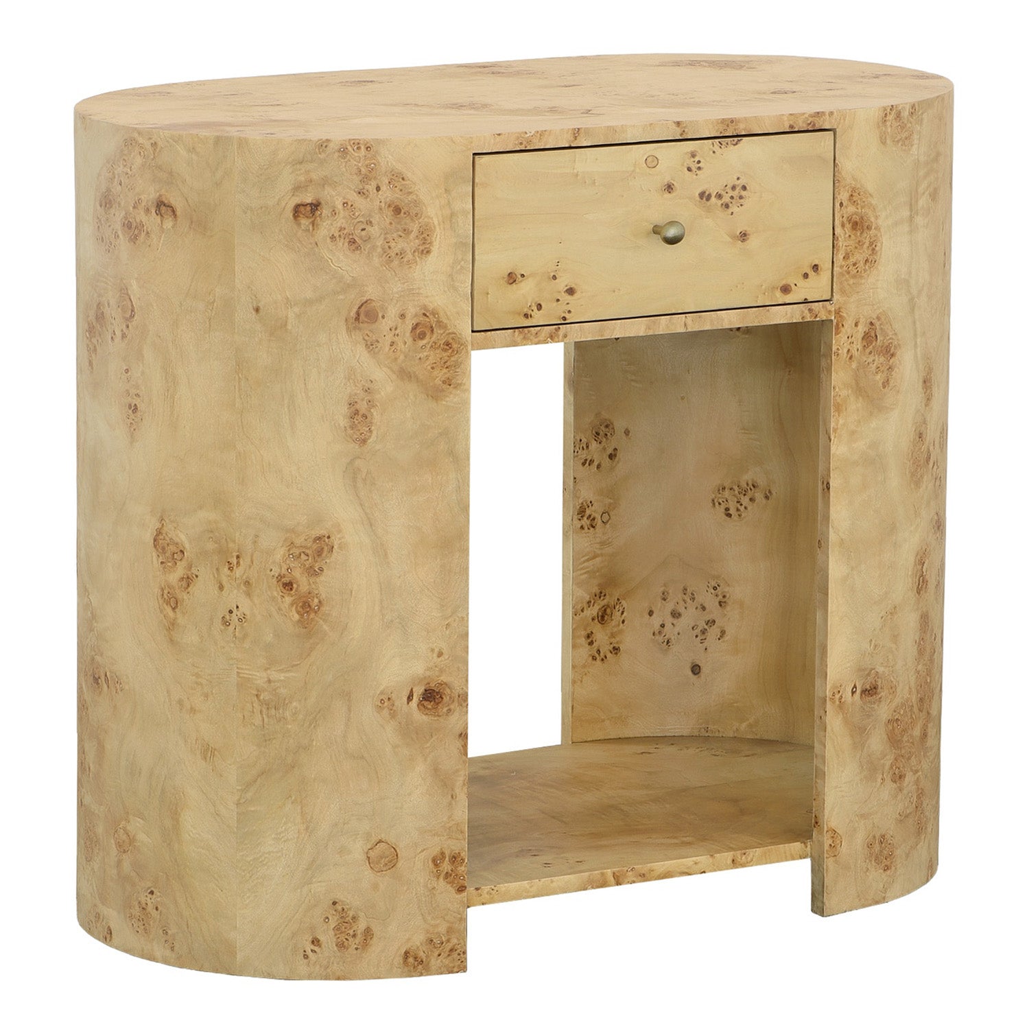 Fairfield Chair Sequoia Oval End Table in burl veneer with metal accents