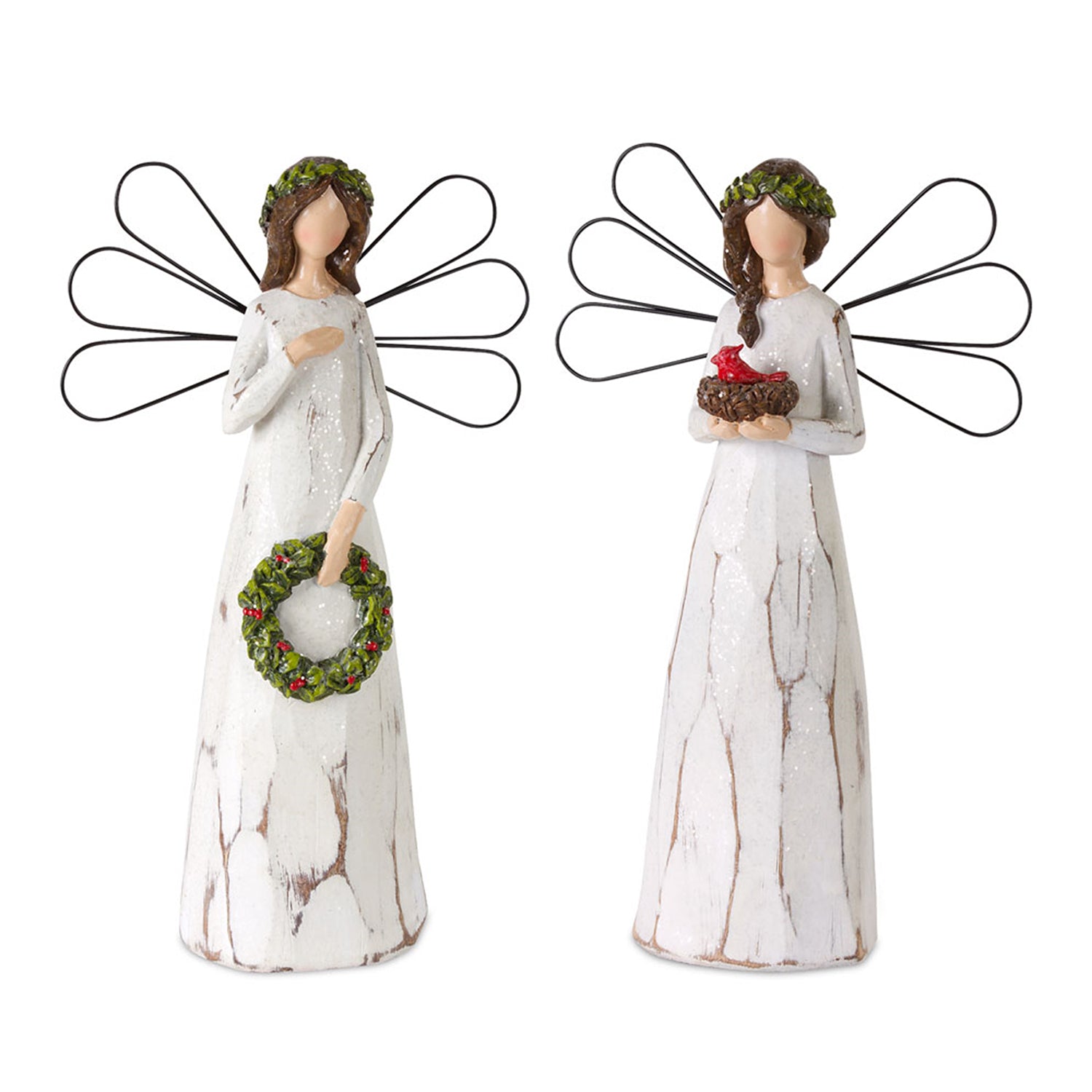 Frosted Winter Angel Sculpture Set of 2