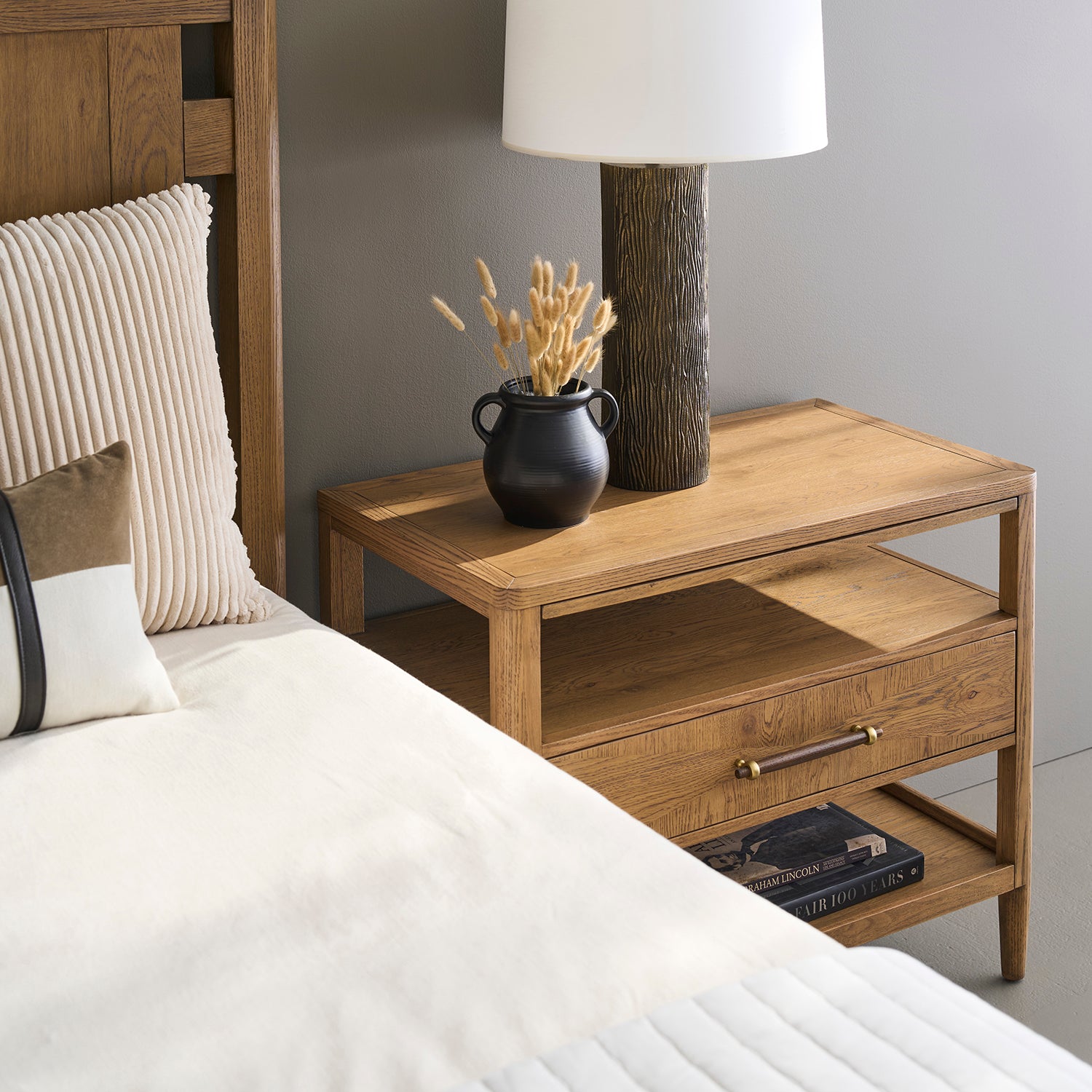 Maxwell Sunlit Oak Nightstand Set of 2 material close-up
