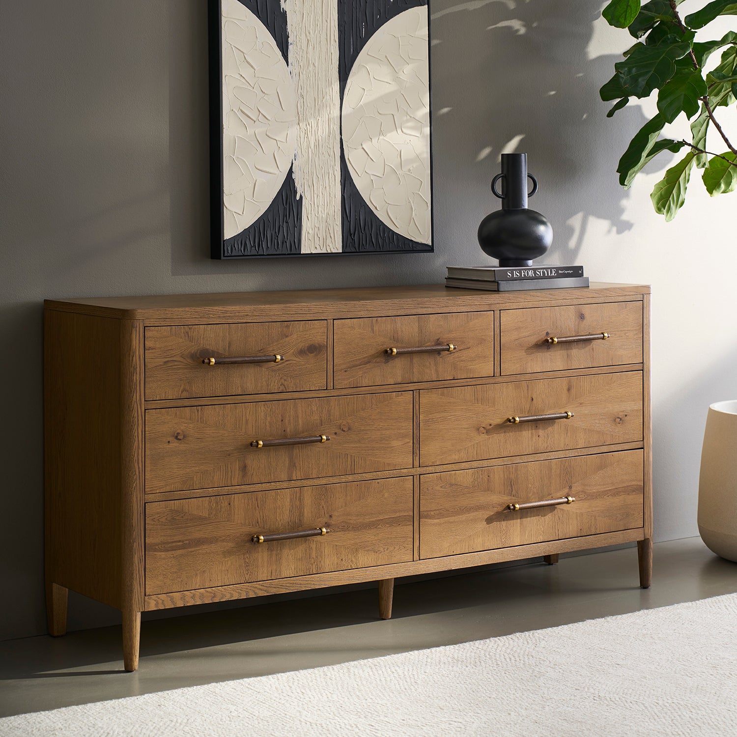 Maxwell Sunlit Oak Dresser finish detail