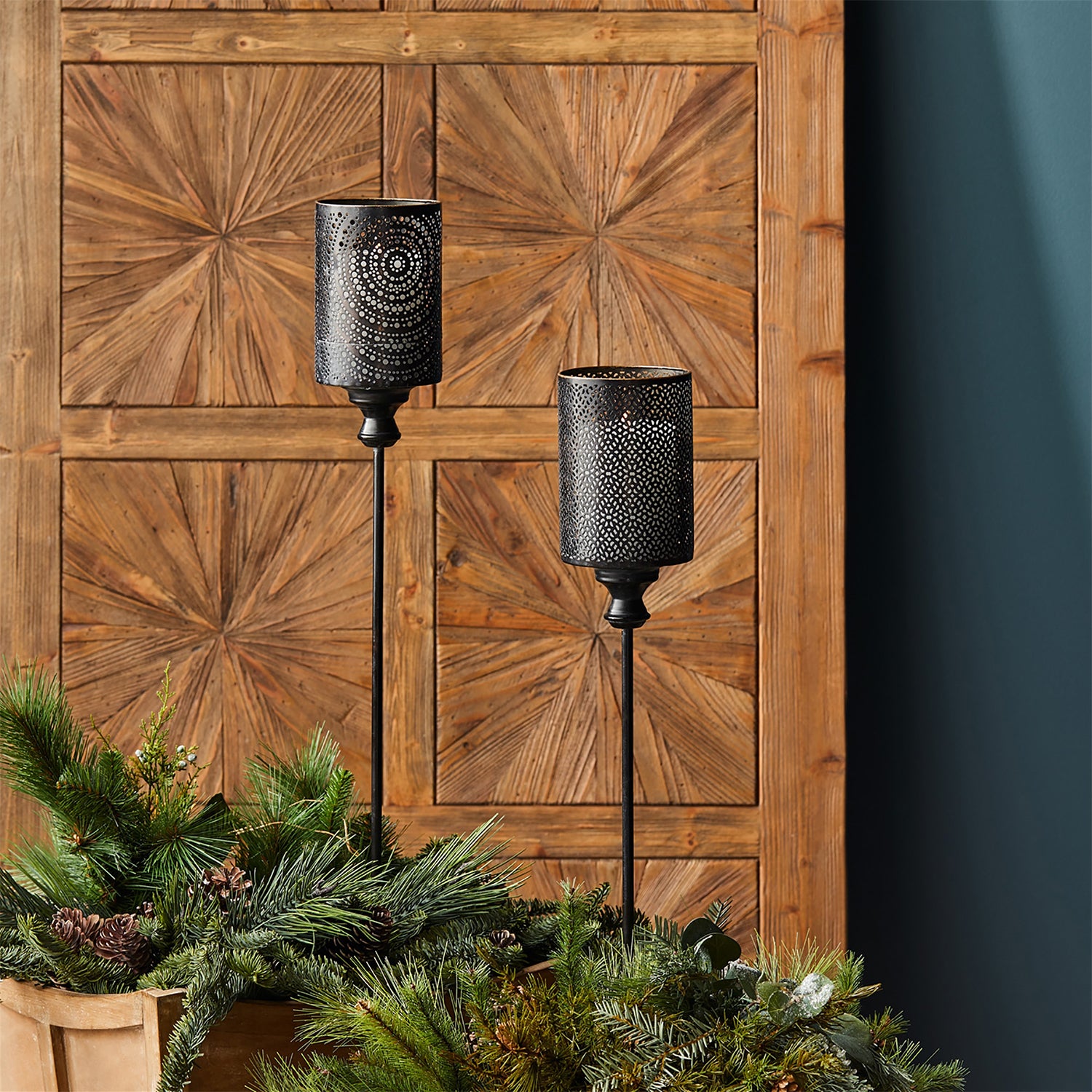 Punched Metal Candle Holder Garden Stake Set of 4