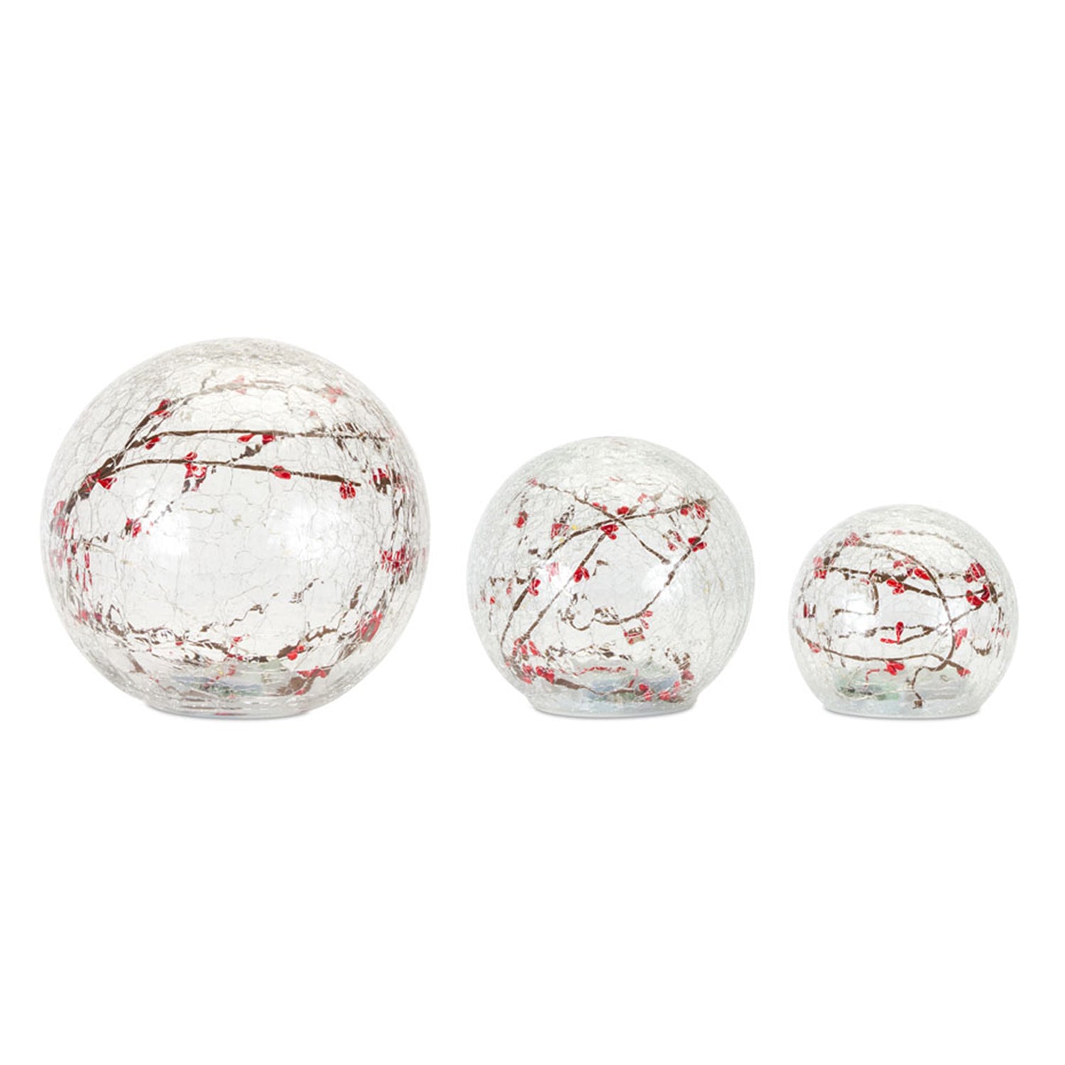 LED Lighted Globe with Berry Branch Set of 3