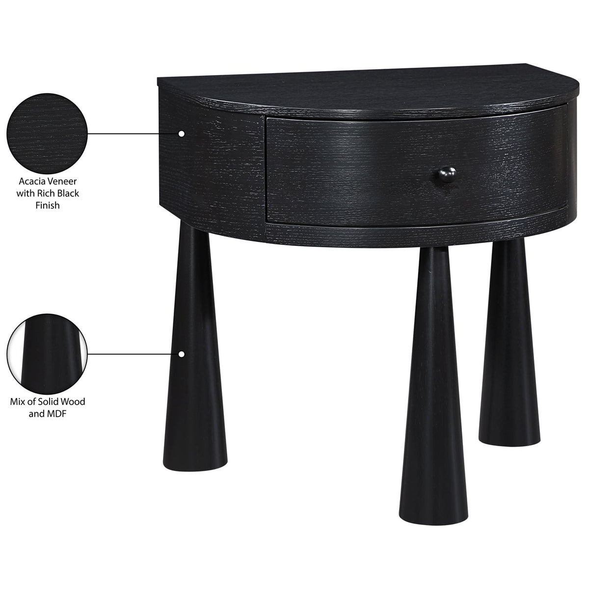Oasis 23.75in Black Acacia Veneer And Solid Wood Nightstand Set of 2