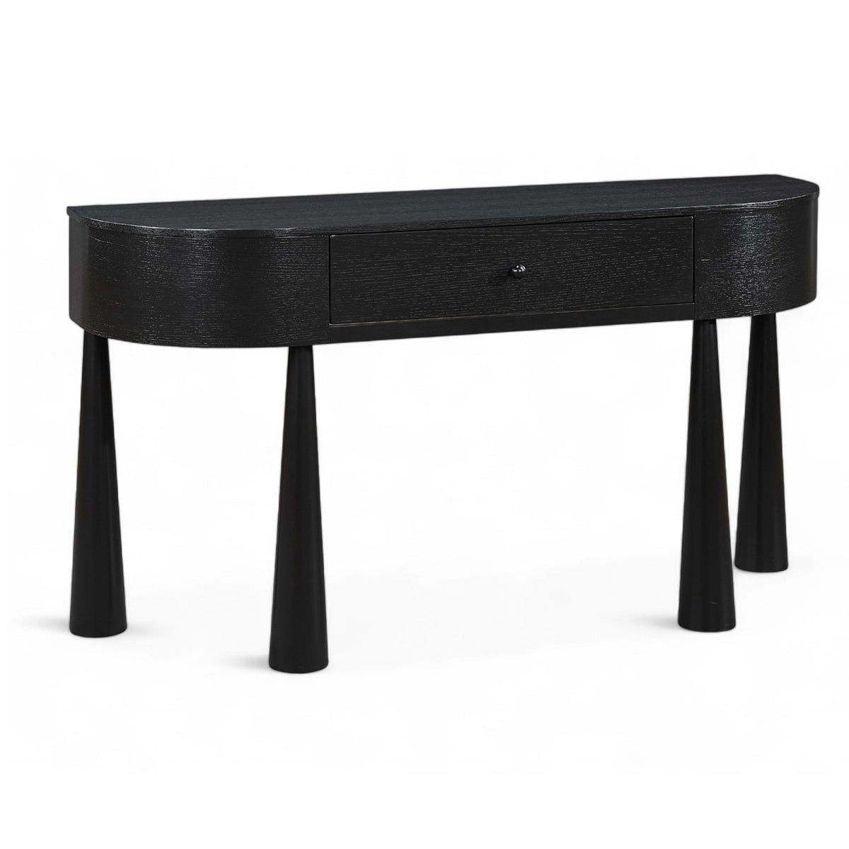 Oasis Console Table in black acacia veneer, demi-lune silhouette, primary product view