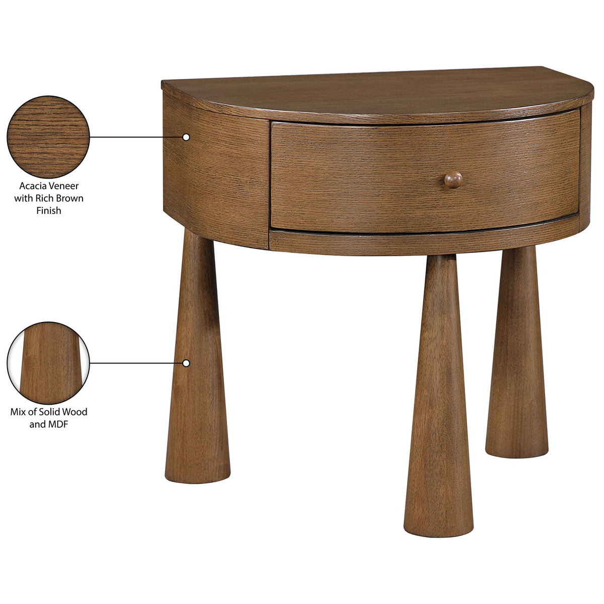 Oasis 23.75in Brown Acacia Veneer And Solid Wood Nightstand Set of 2