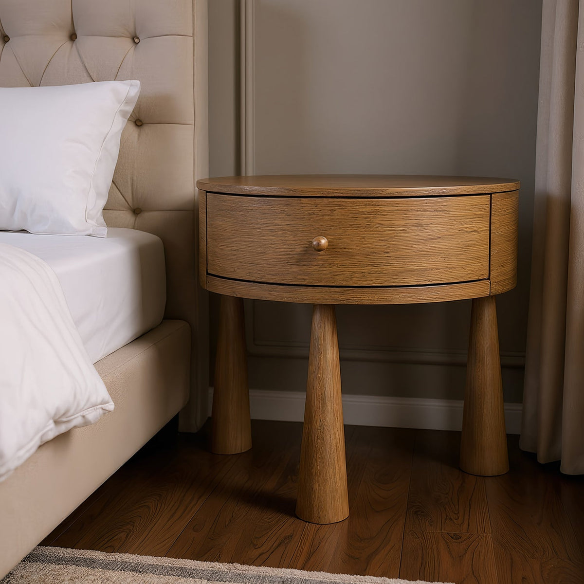 Oasis 23.75in Brown Acacia Veneer And Solid Wood Nightstand Set of 2