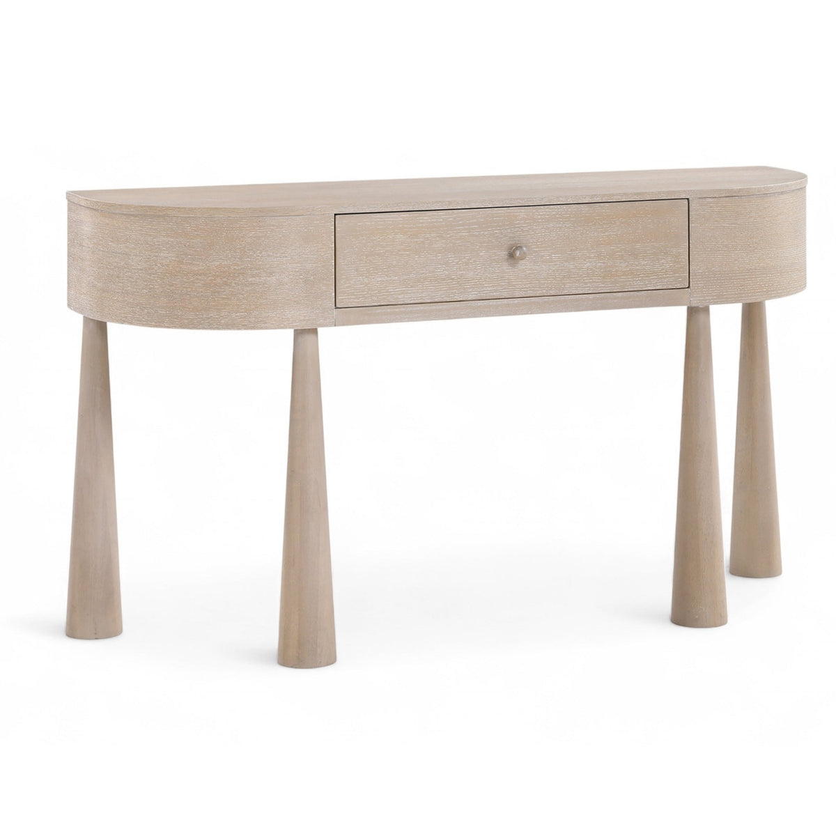 Oasis Console Table in natural acacia veneer, demi-lune silhouette, primary product view