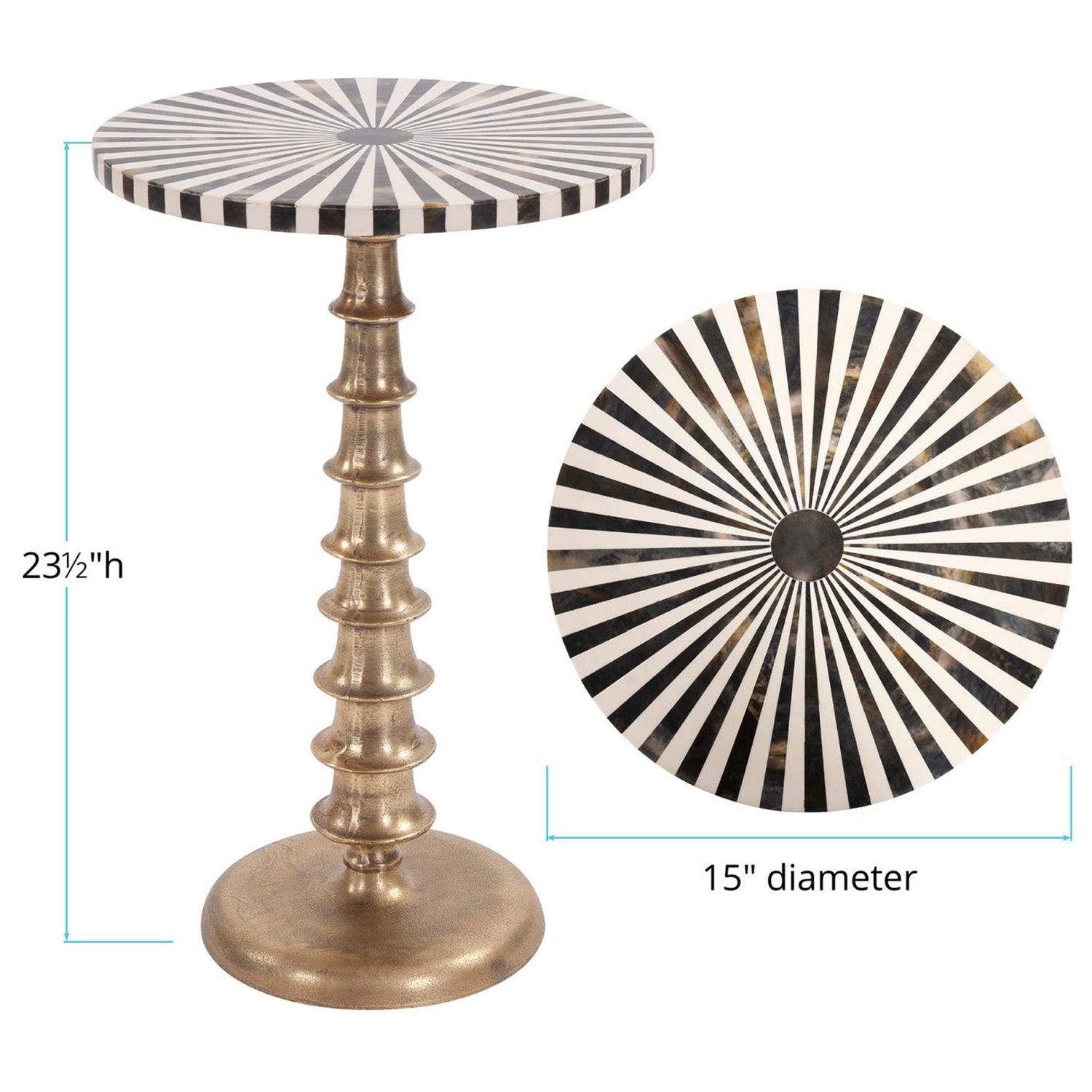 Antique Brass with Bone Top Martini Table