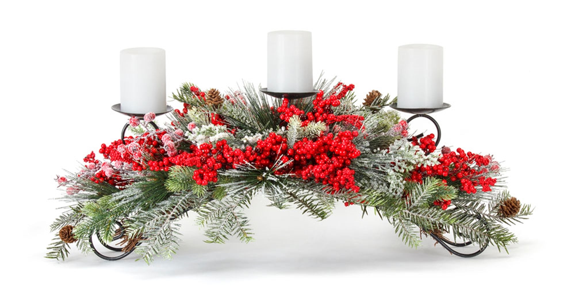 Frosted Pine Cone and Berry Centerpiece