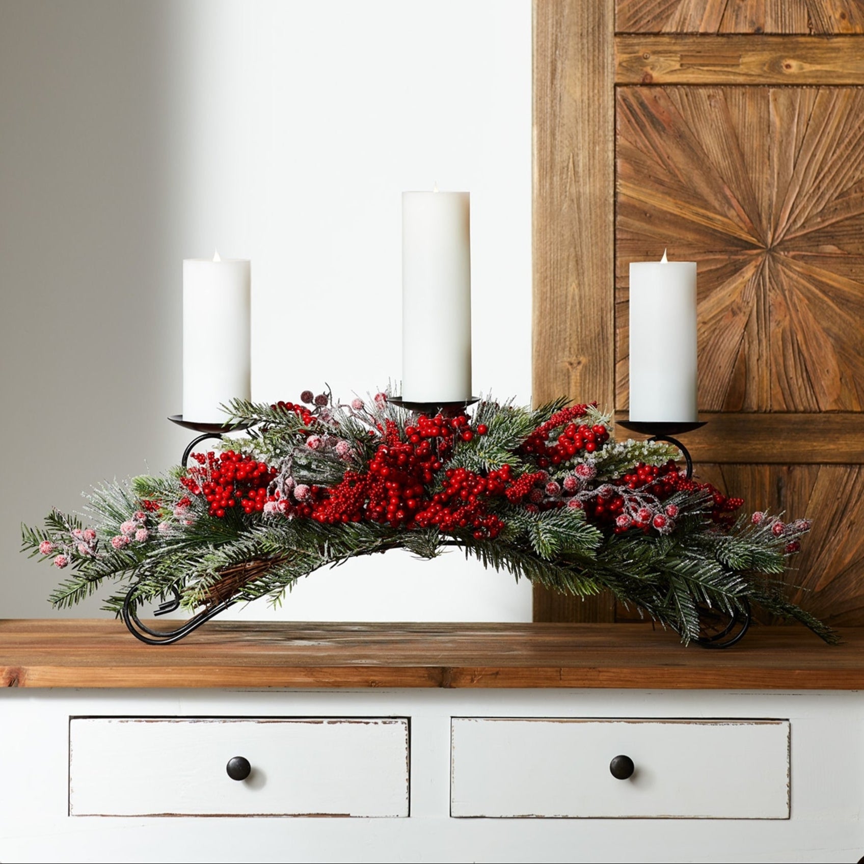 Frosted Pine Cone and Berry Centerpiece