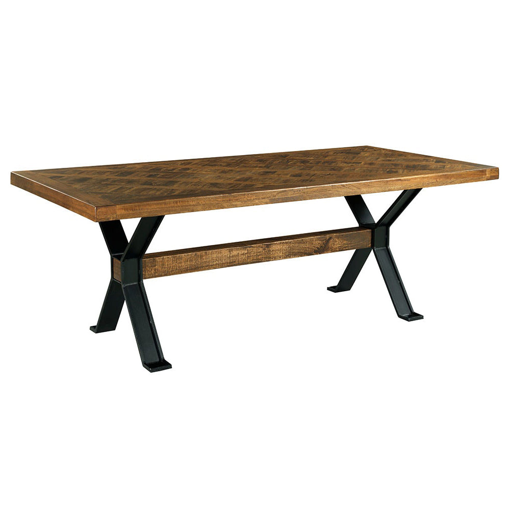 Fairfield Chair St. Florian Cross Double Pedestal Dining Table in mango solids with a charred ecru finish