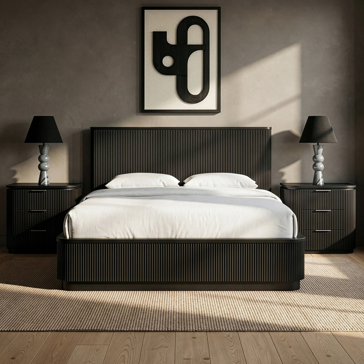 Astrid Black Solid Wood And Oak Veneer Bed