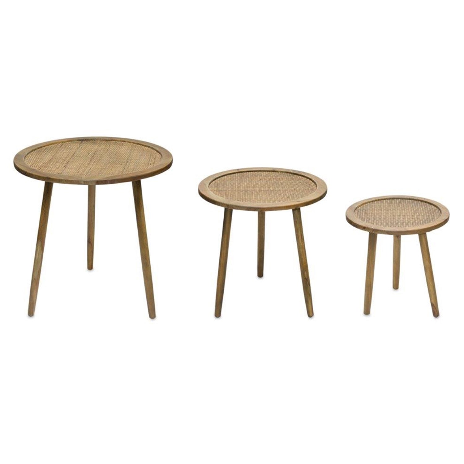 Rattan Wood Accent Table Set of 3