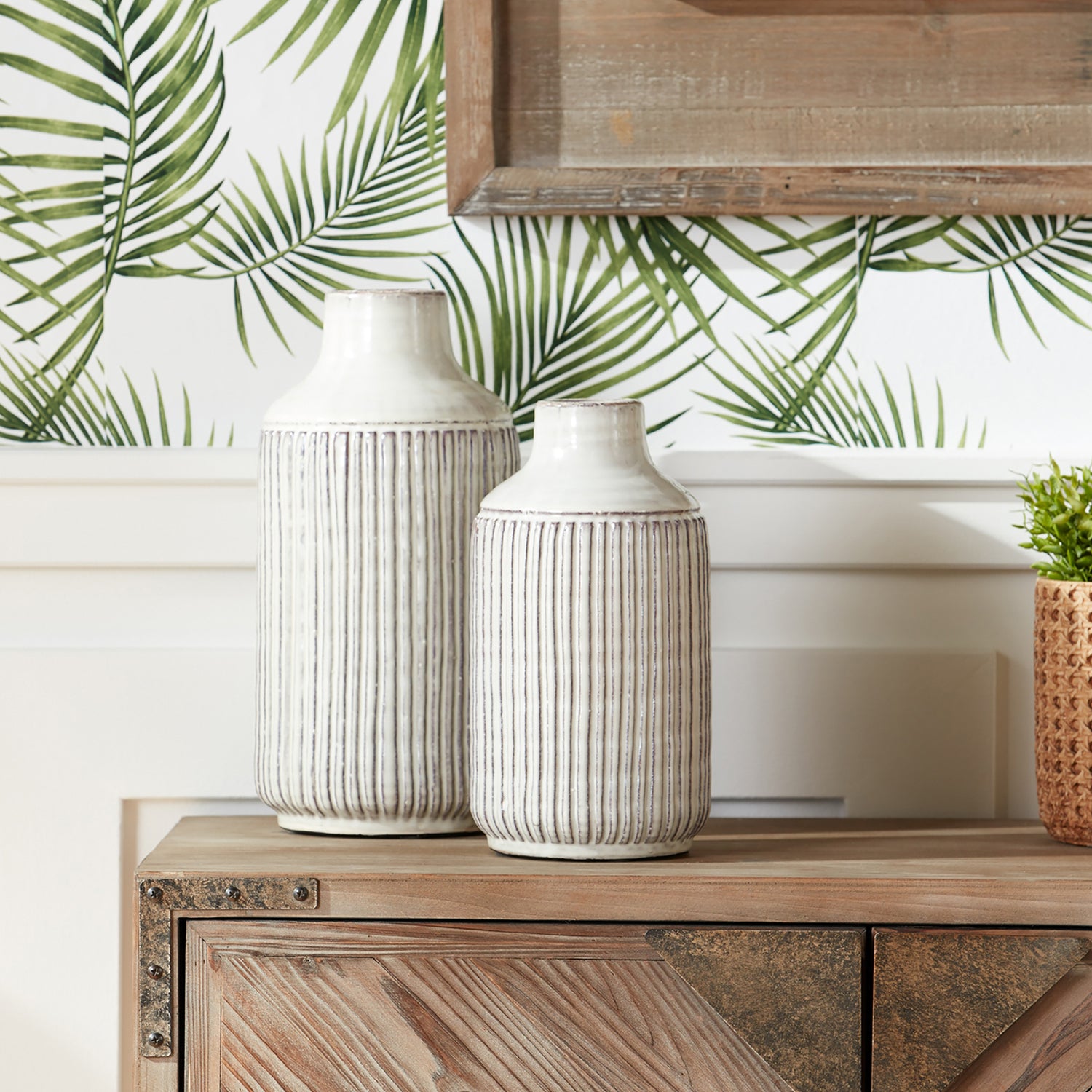 Rustic Ribbed Terra Cotta Vase