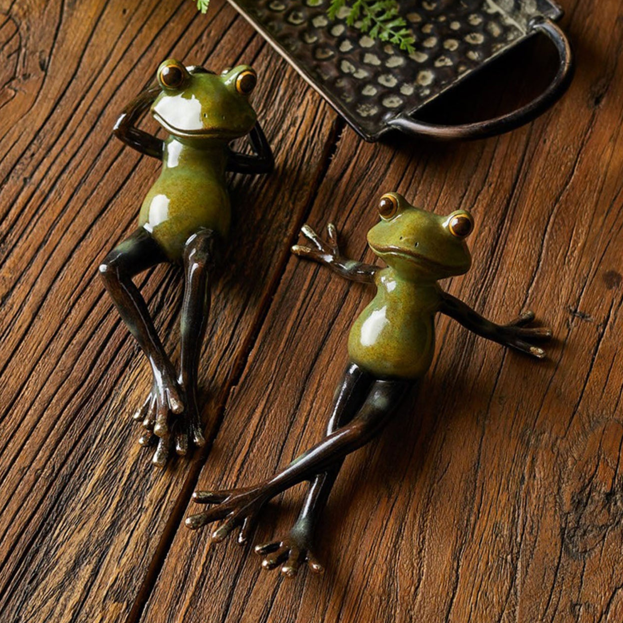 Lounging Garden Frog Figurine Set of 2