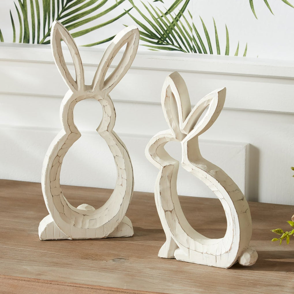 Carved Stone Bunny Outline Decor Set of 2