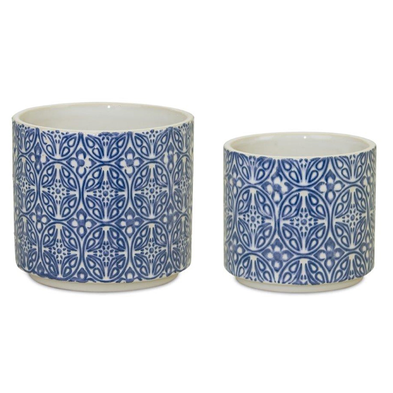 Ornamental Blue and White Ceramic Pot Set of 2