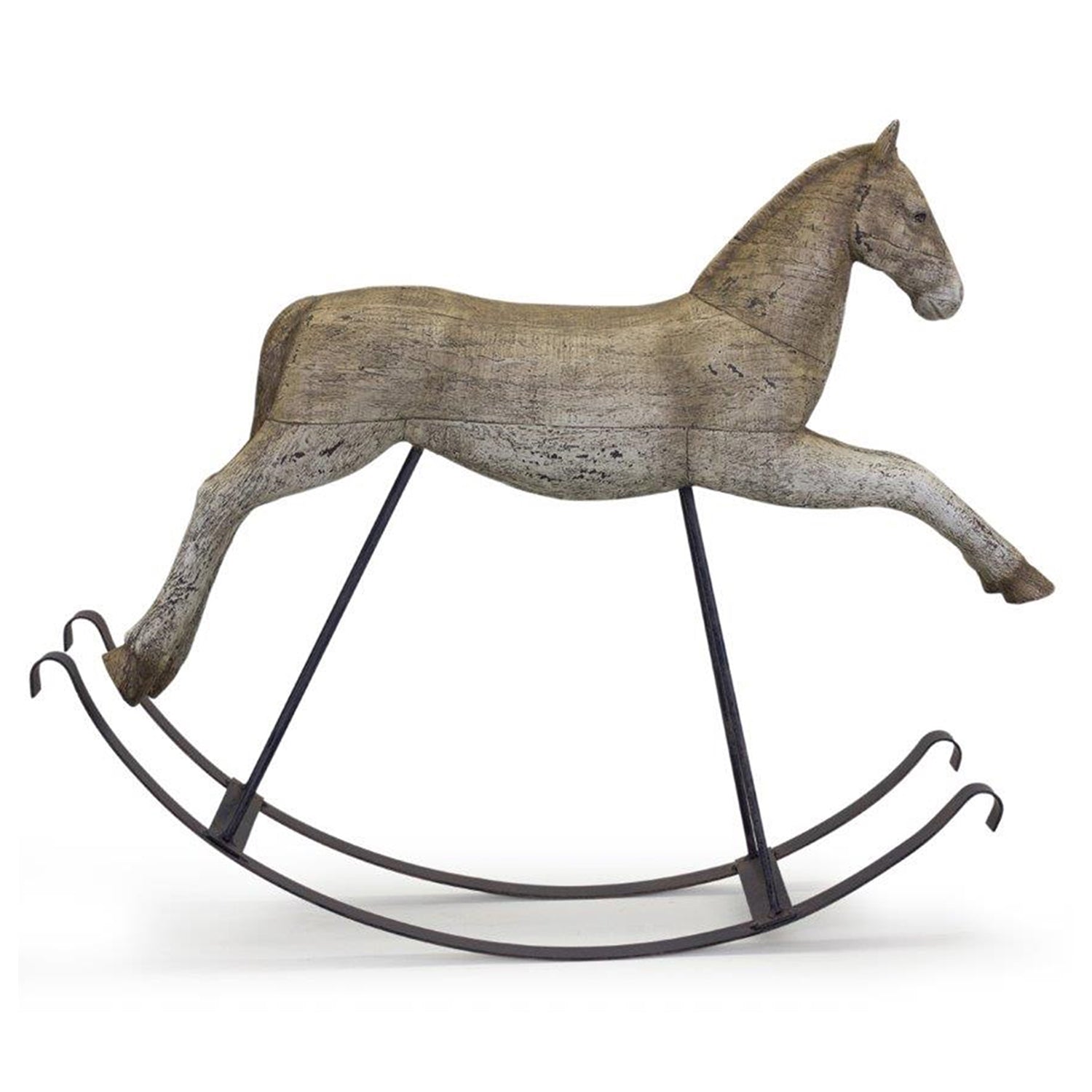 Rustic Rocking Horse Decor with Metal Stand