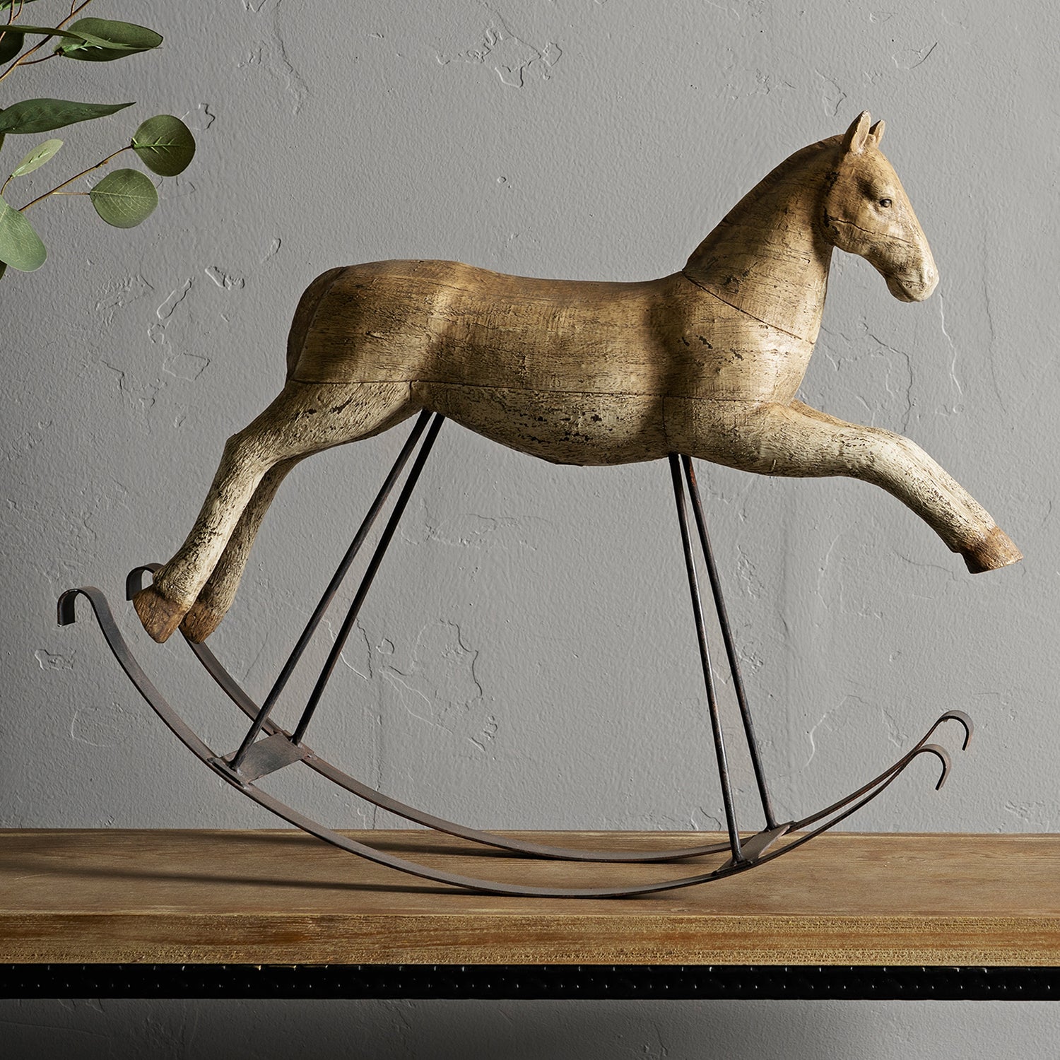Rustic Rocking Horse Decor with Metal Stand