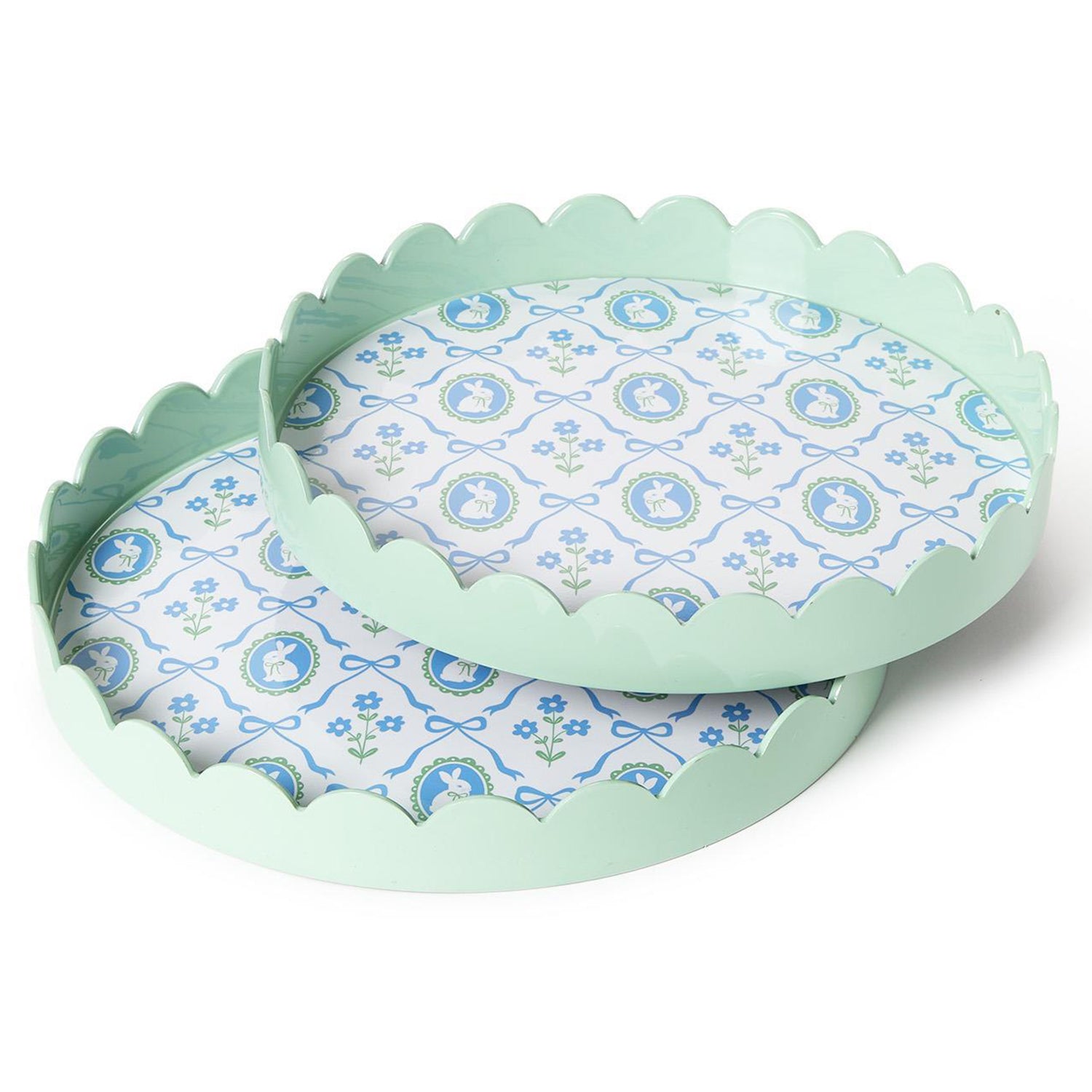 Bunnies and Bows Round Scalloped Edge Decorative Tray Set of 2