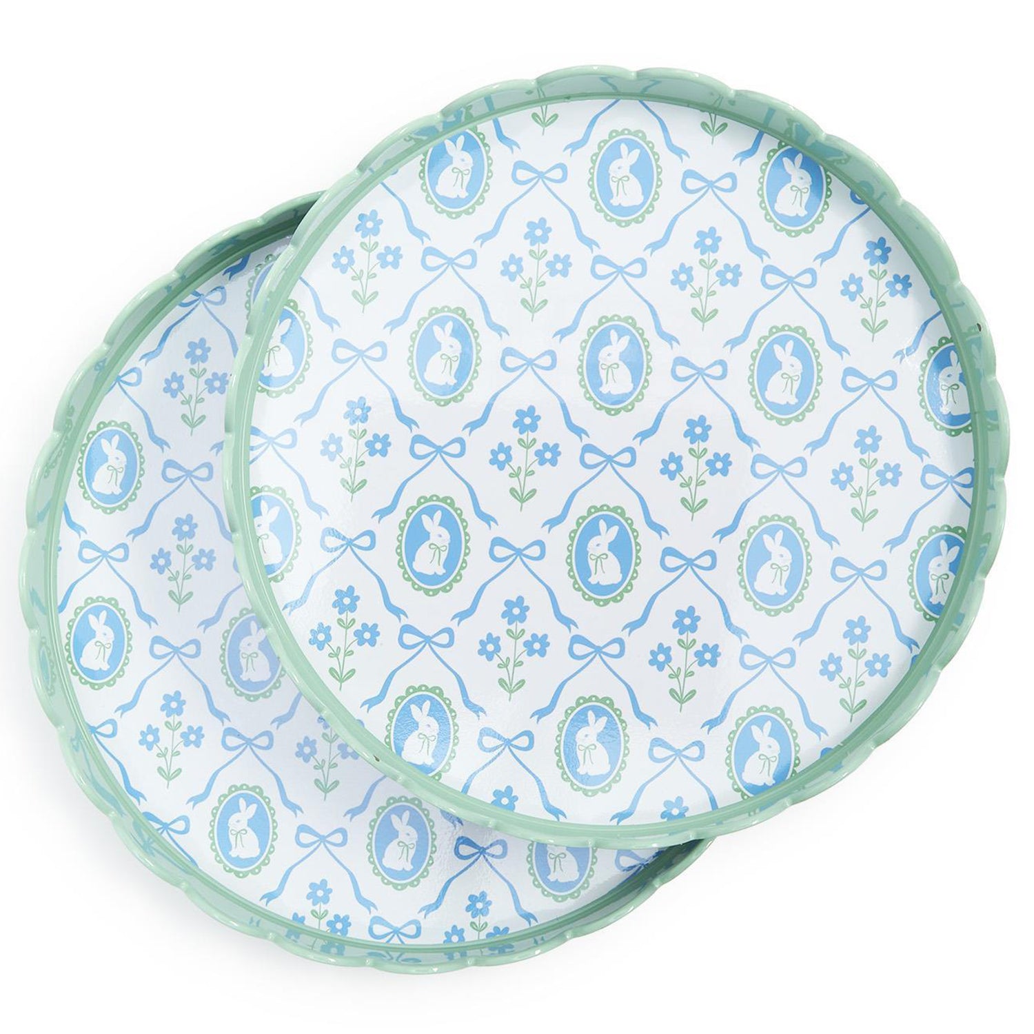 Bunnies and Bows Round Scalloped Edge Decorative Tray Set of 2