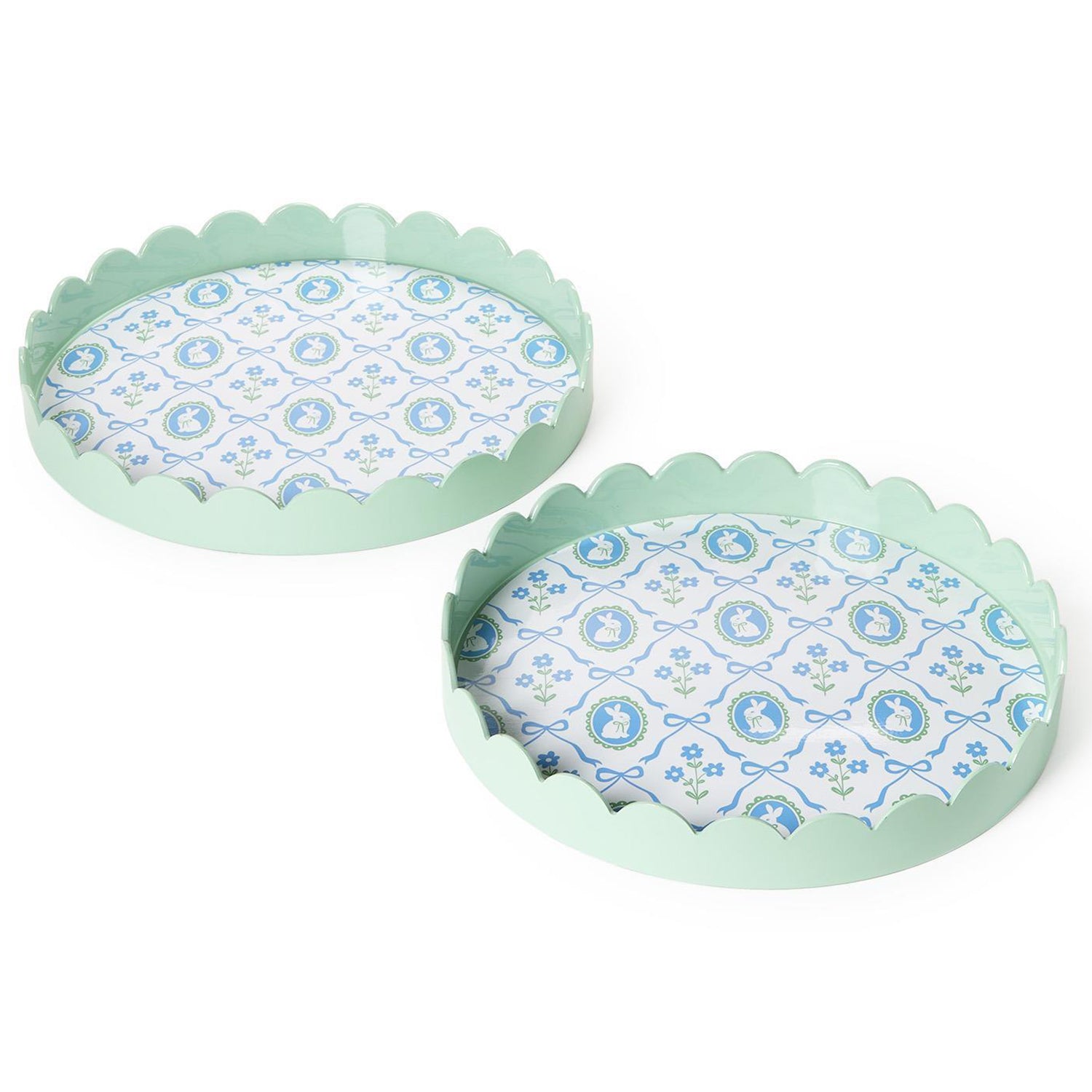 Bunnies and Bows Round Scalloped Edge Decorative Tray Set of 2