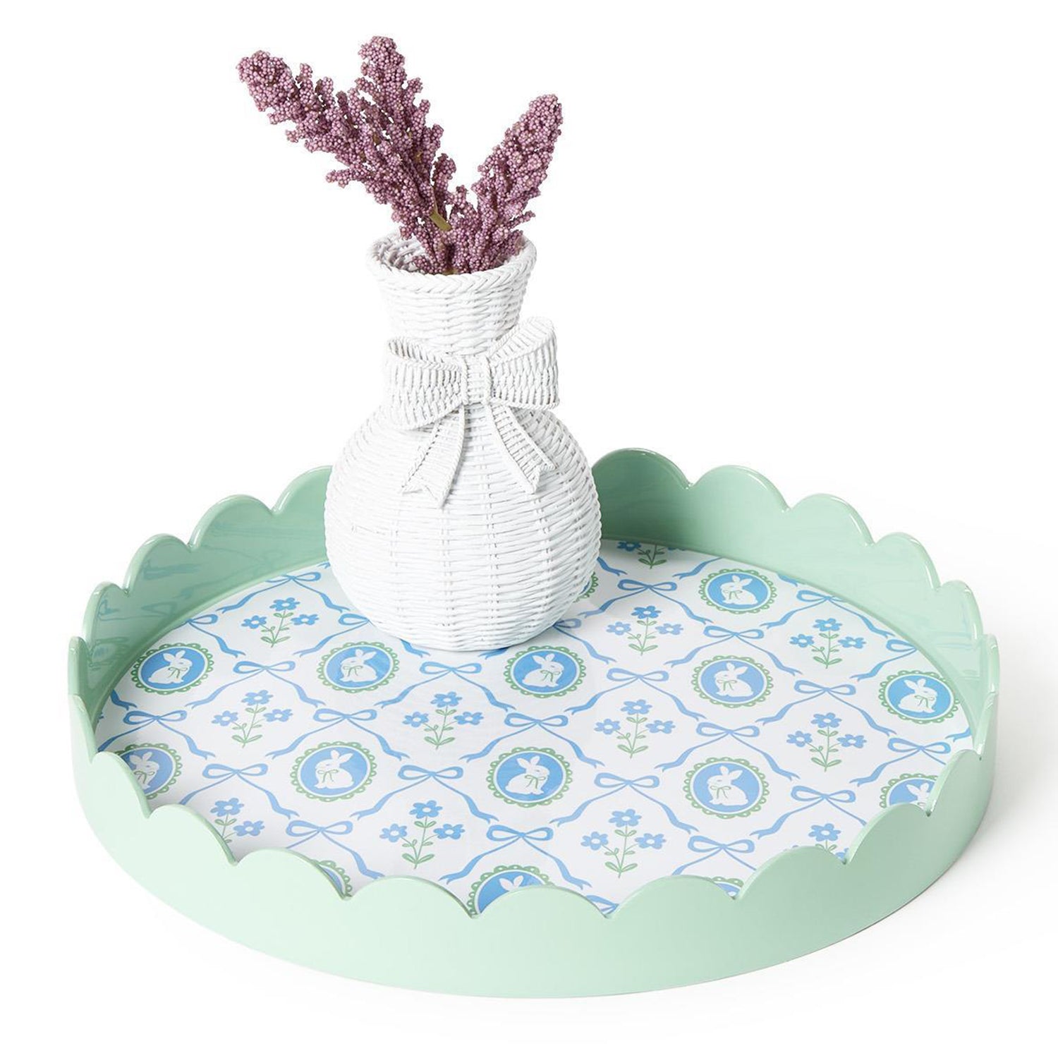 Bunnies and Bows Round Scalloped Edge Decorative Tray Set of 2