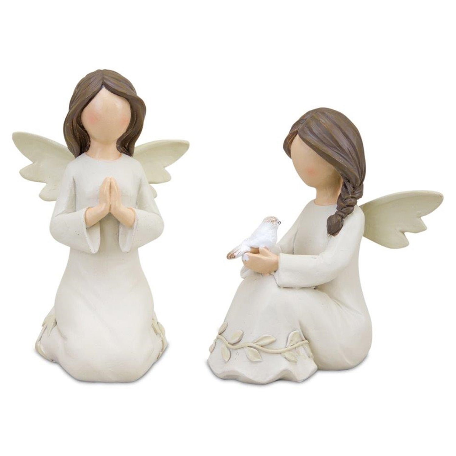 Beige Angel Figurine with Raised Floral Accent Set of 3