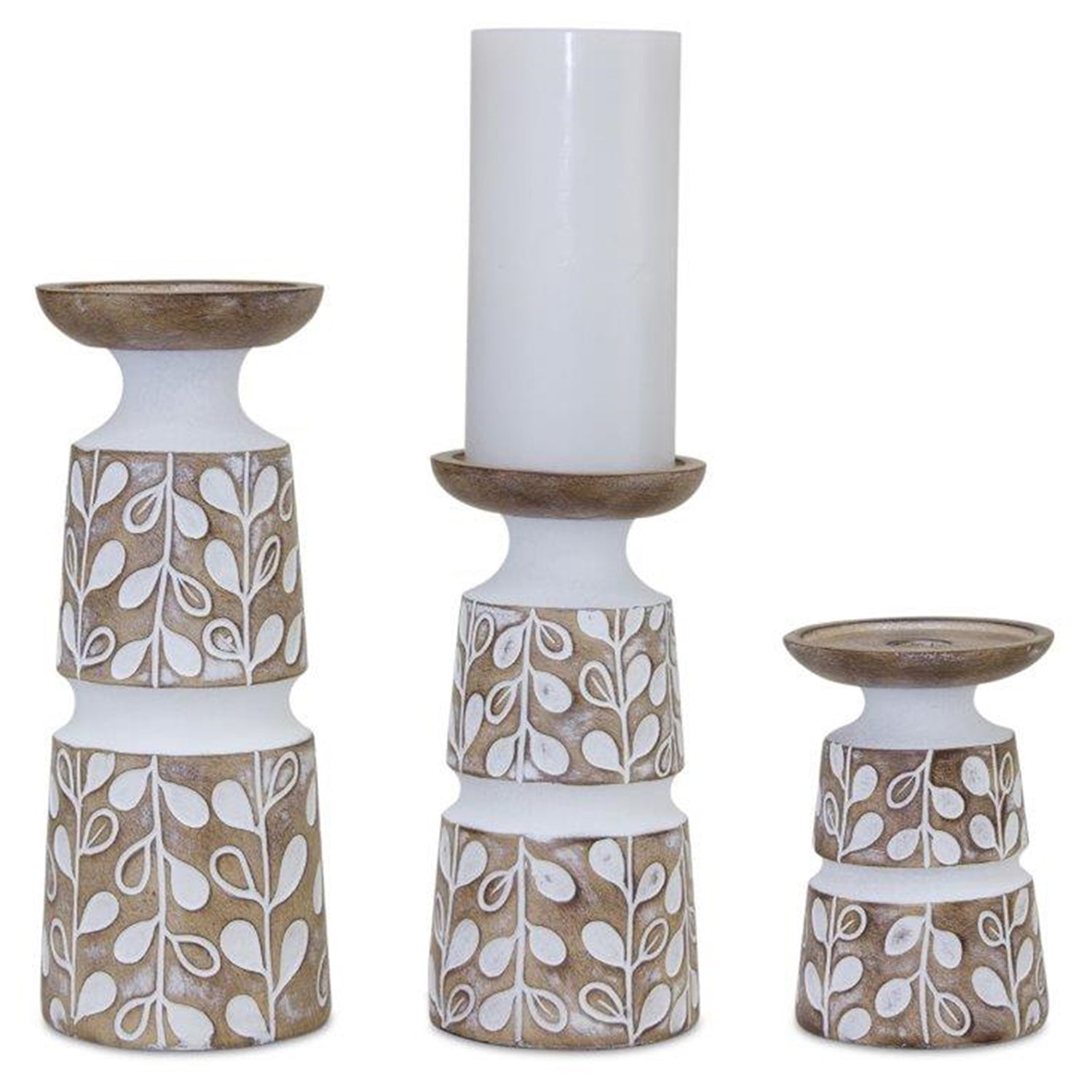 Leaf Candle Holder with Wood Set of 3