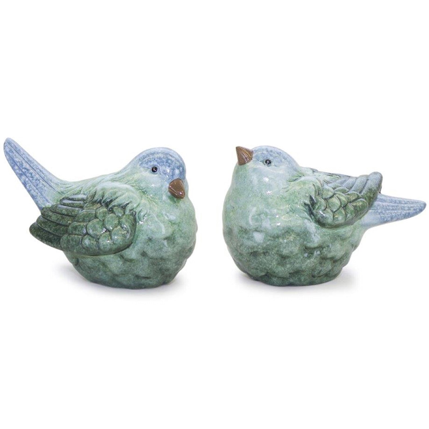 Blue and Green Terra Cotta Bird Figurine Set of 2