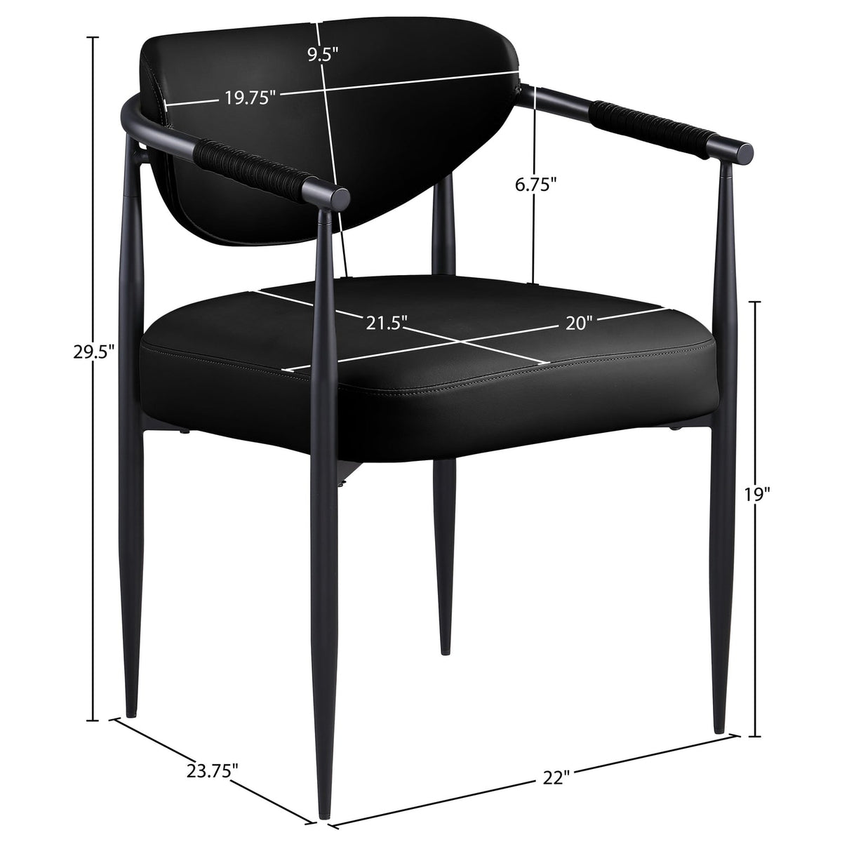Virella Black Vegan Leather Upholstered Dining Chair Set of 2