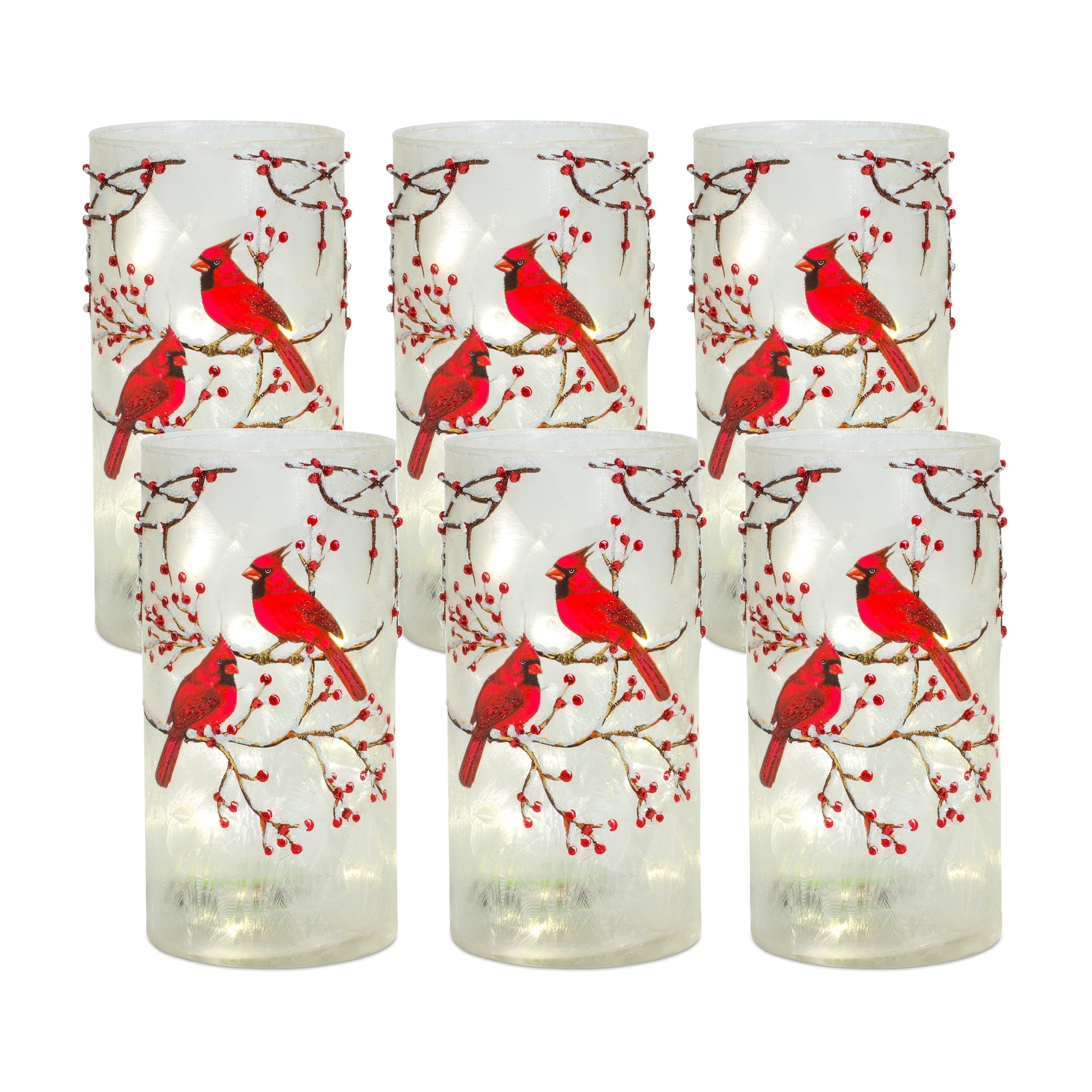 Frosted Cardinal Votive Holder Set of 6