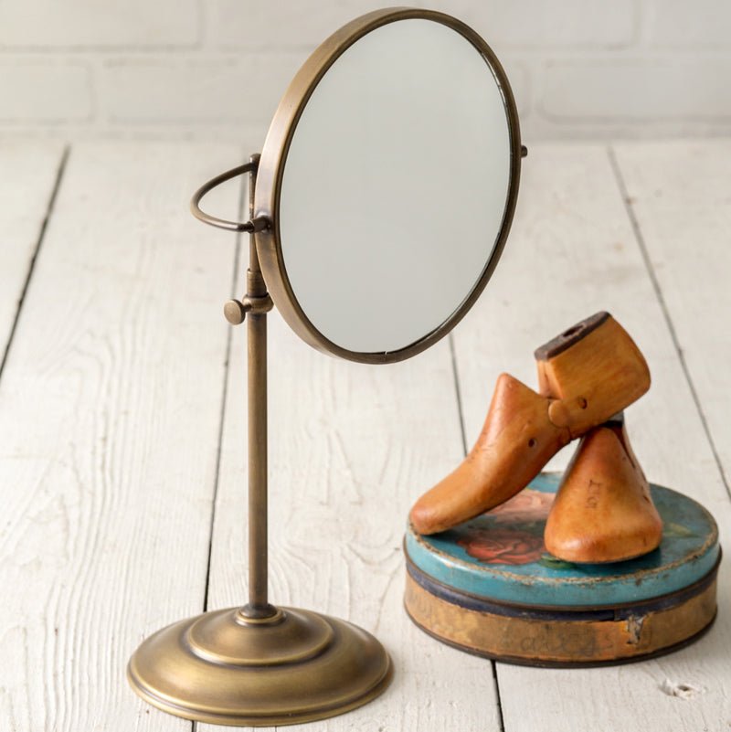 Adjustable Round Brass Table Mirror