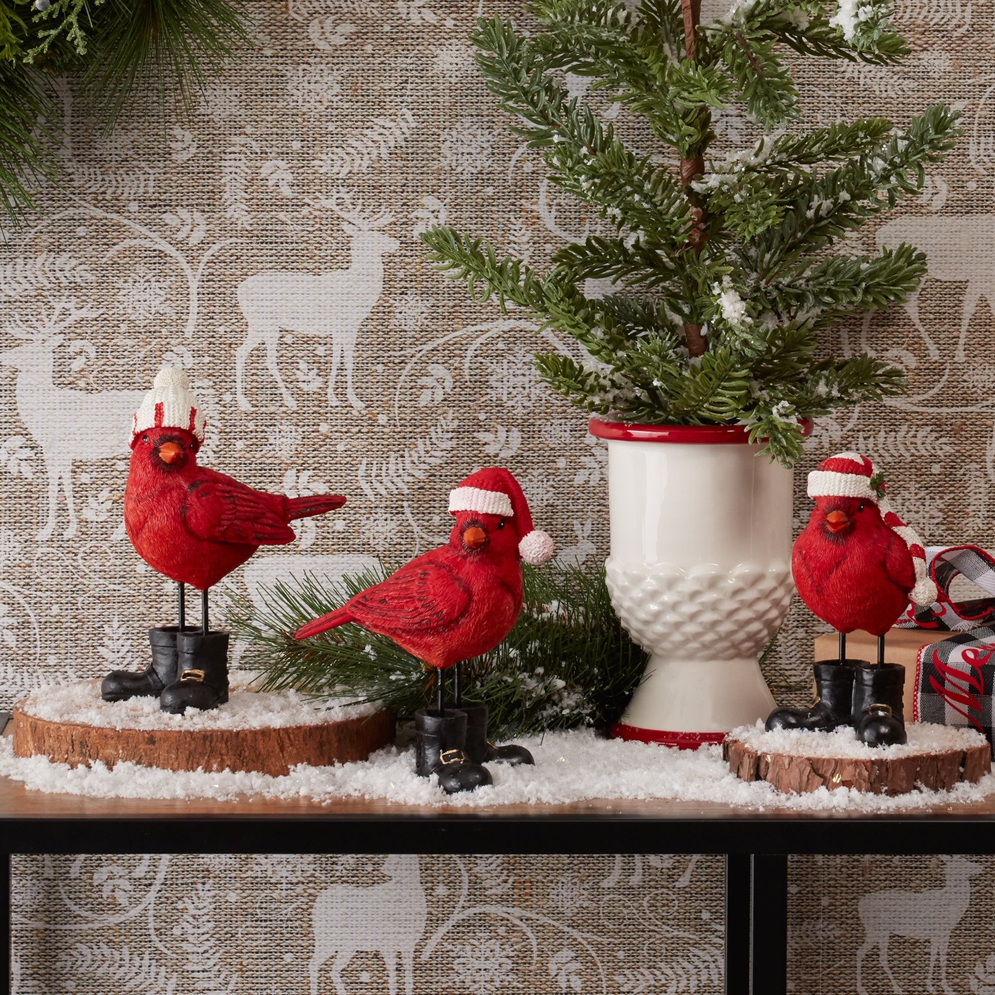 Winter Cardinal Bird Figurine Set of 3