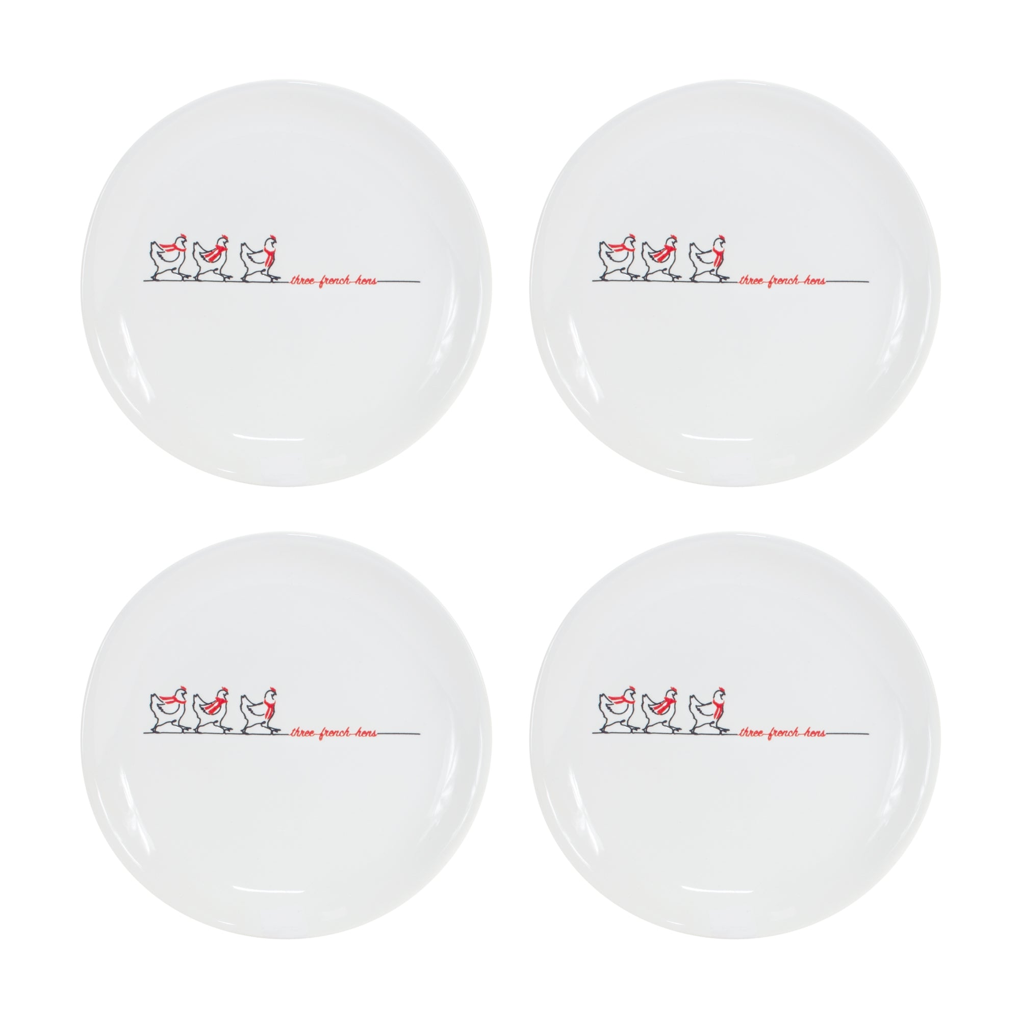 Three French Hens Holiday Plate Set of 4
